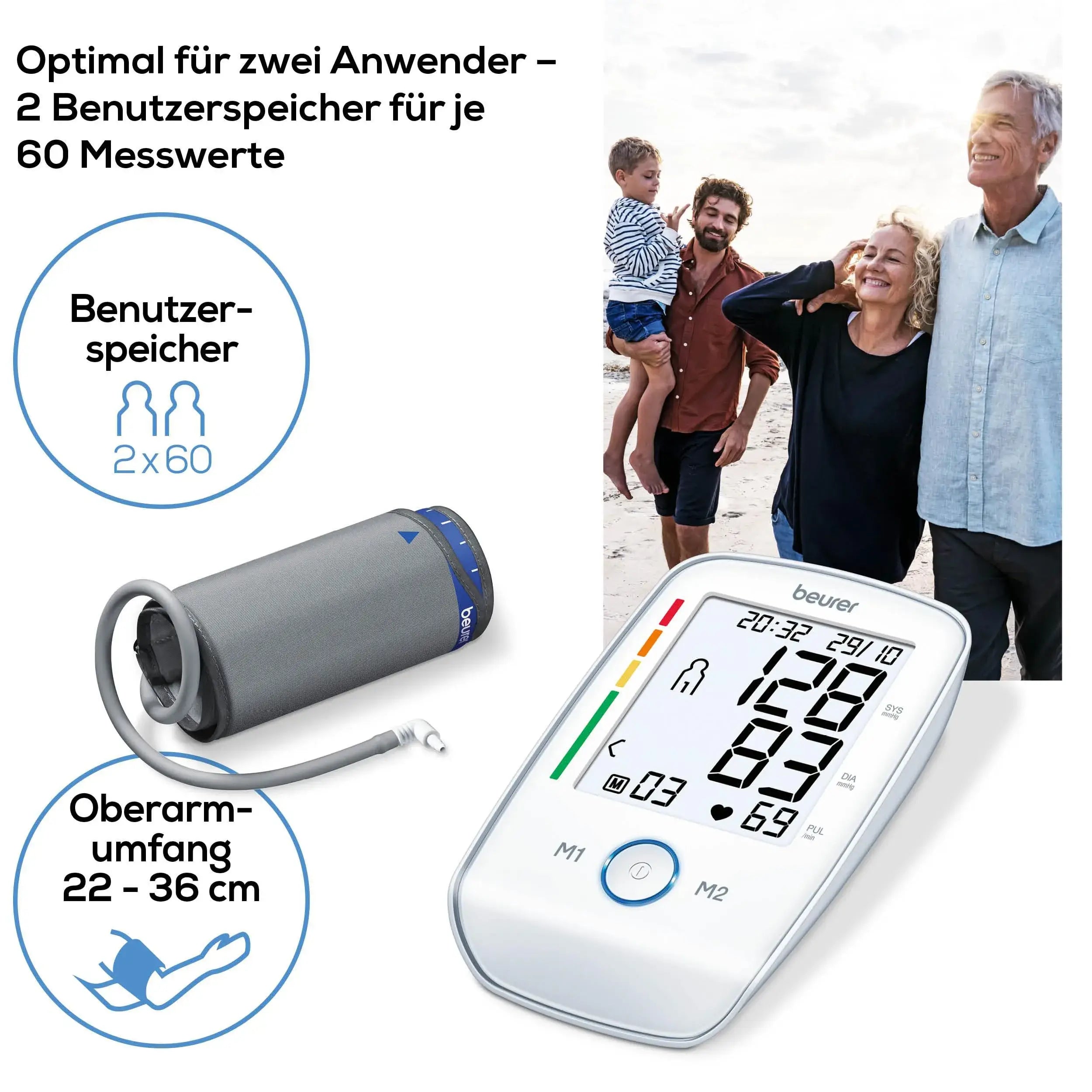 Oberarmblutdruckgerät Beurer BM 45 mit Speicher für zwei Benutzer