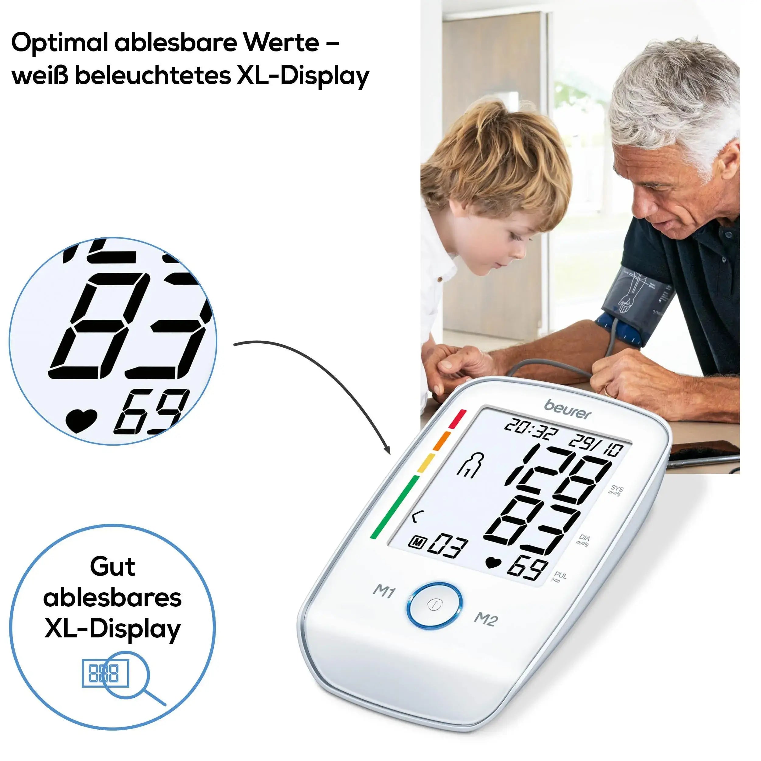 Oberarmblutdruckgerät Beurer BM 45 mit Display mit weißer Beleuchtung