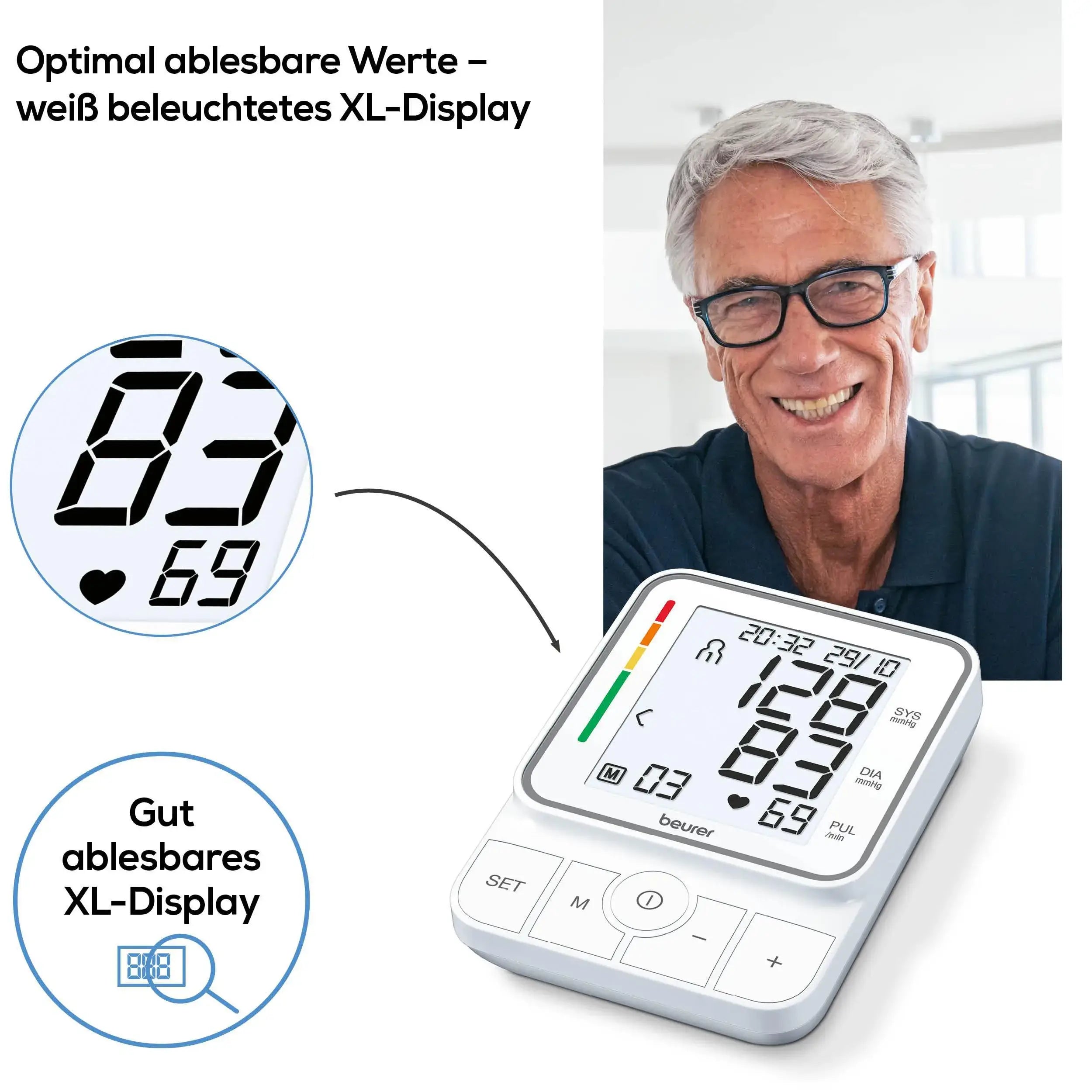 Blutdruckgerät Beurer BM 51 mit XL-Display mit weißer Beleuchtung