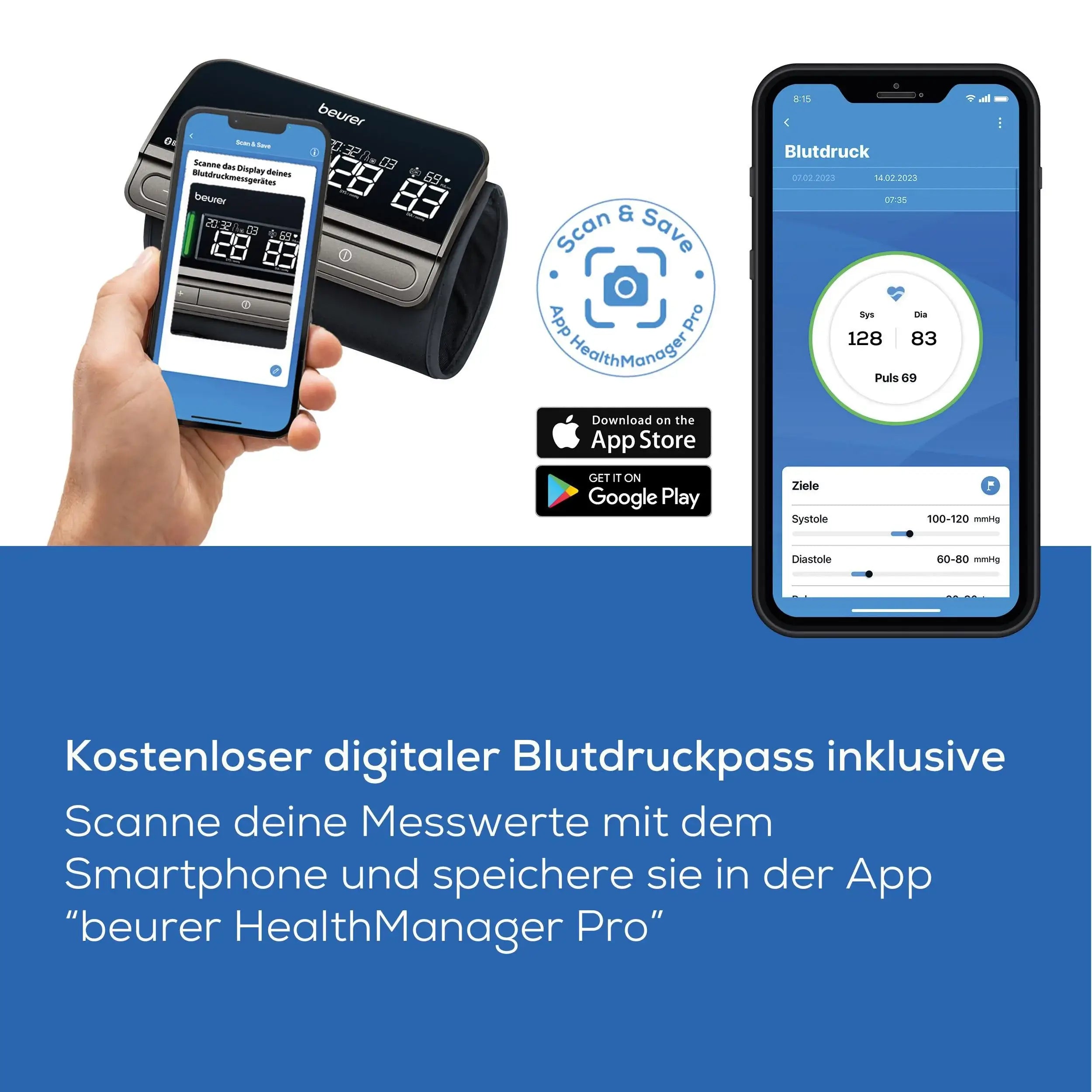 Blutdruckmessgerät Beurer BM 81 easyLock mit digitalem Blutdruckpass