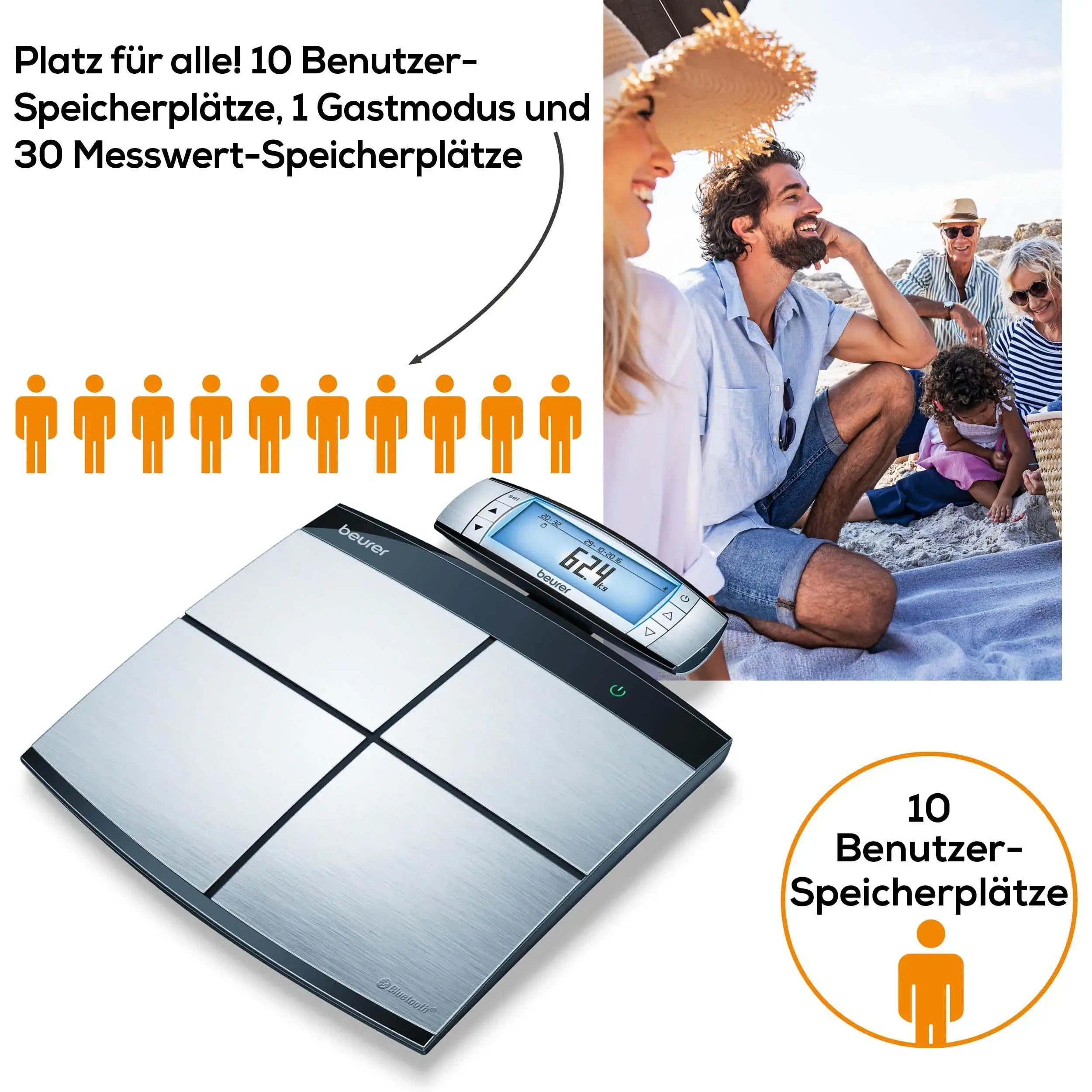 Diagnosewaage Beurer BF 105 für 10 Benutzer mit jeweils 30 Speicherplätzen
