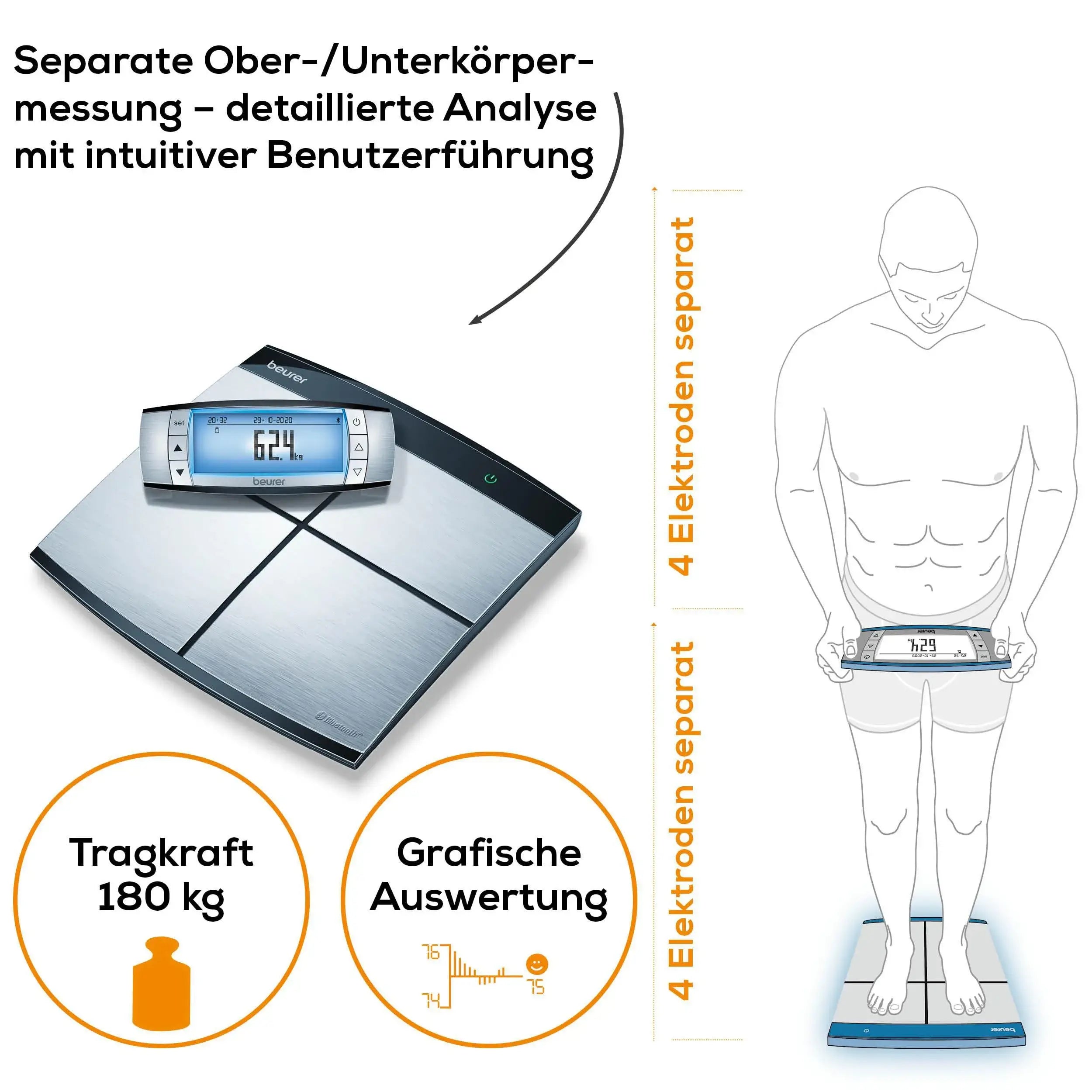 Diagnosewaage Beurer BF 105 mit segmentaler Ober- und Unterkörpermessung