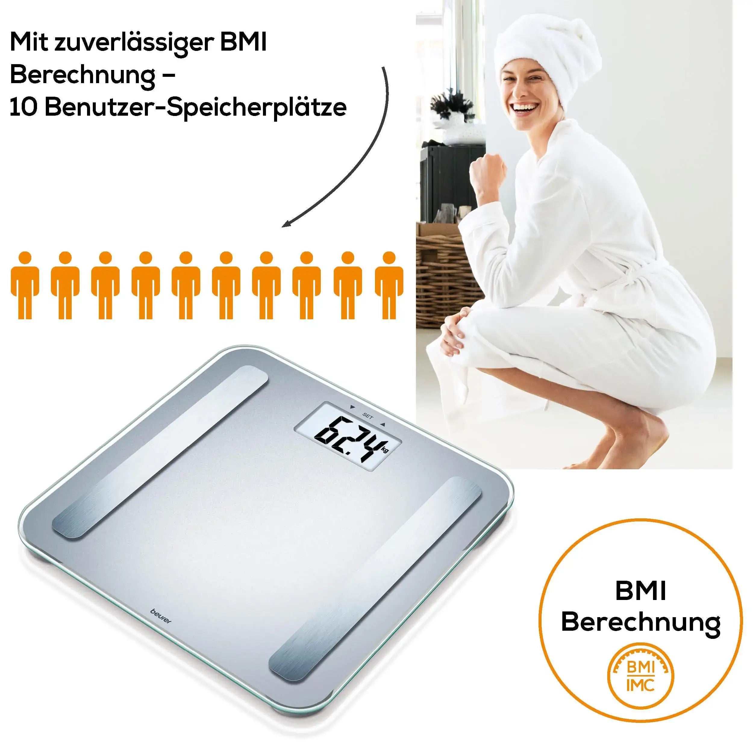 Körperfettanalysewaage Beurer mit 10 Speicherplätzen