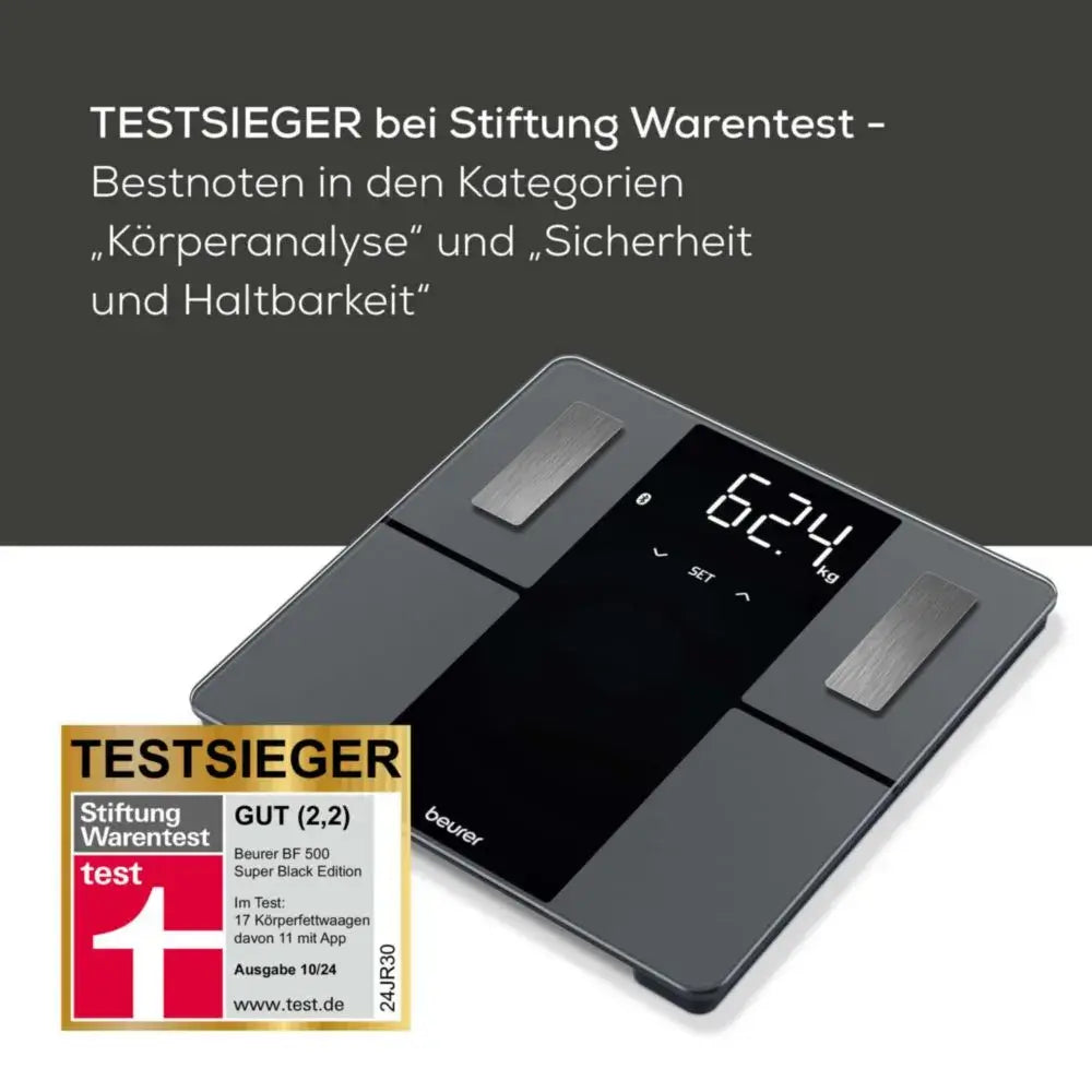 Bestnoten bei Körperanalyse und Sicherheit bei Stiftung Warentest für das BF-500