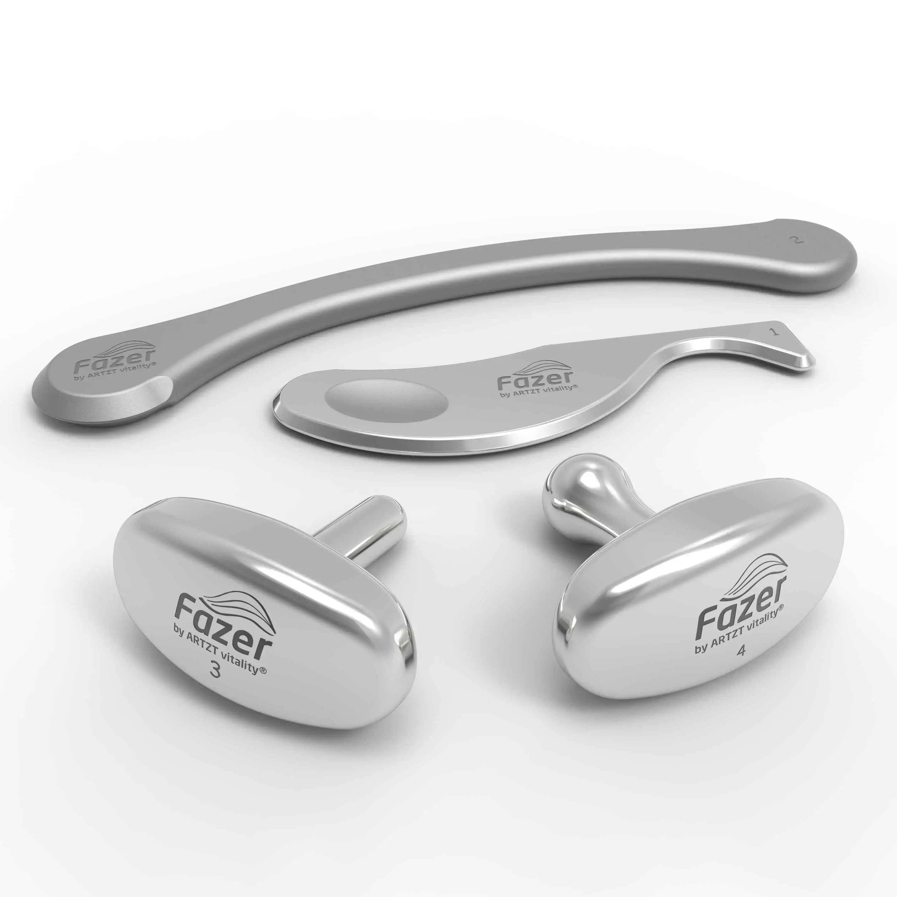 Faszientool Artzt Vitality Fazer aus Edelstahl in vier Formen