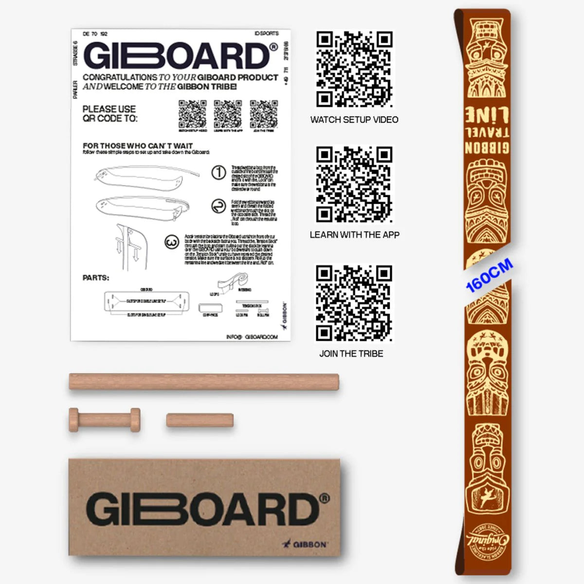 Slackline Giboard TRAVELLINE in 160 cm Länge mit Zubehör