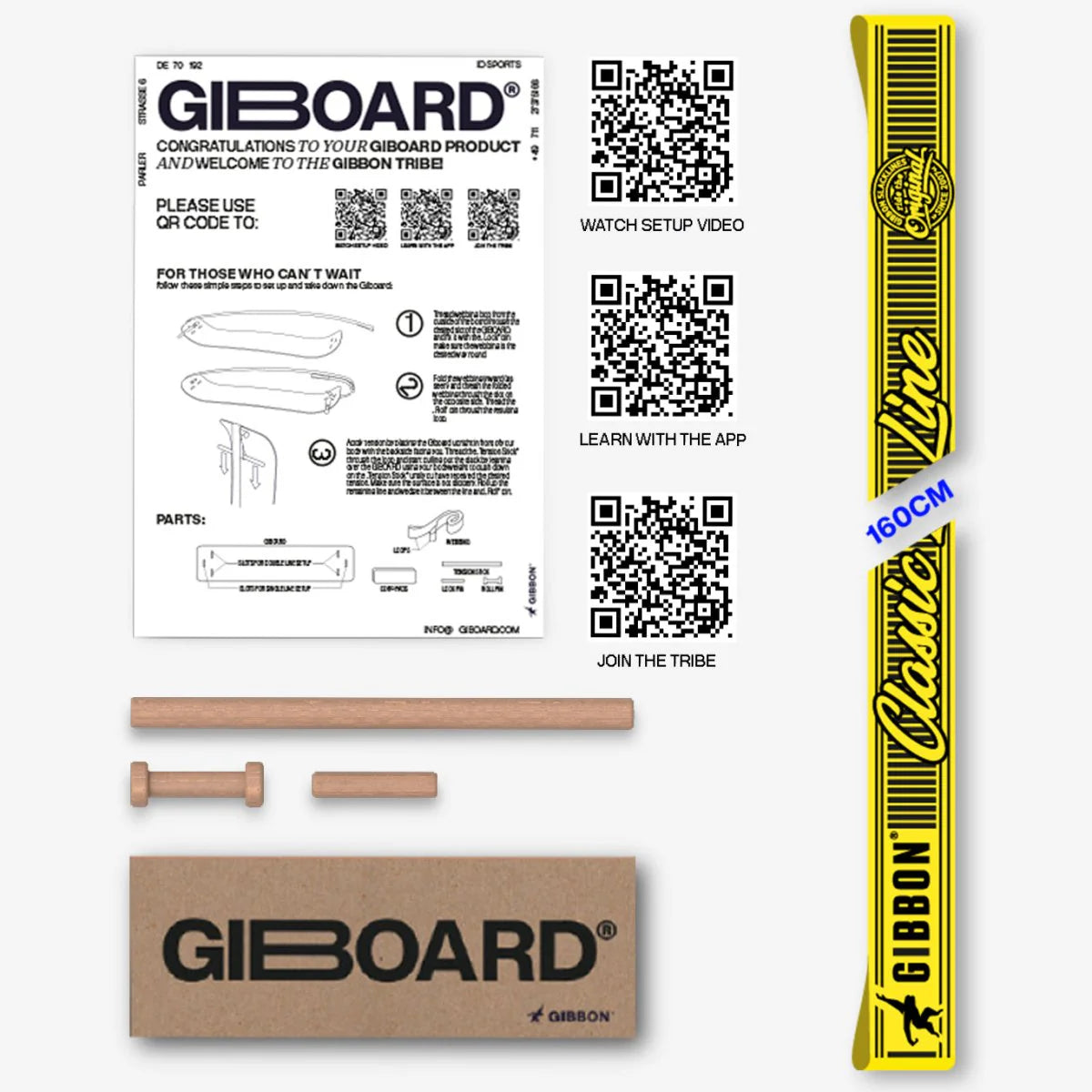 Slackline Giboard CLASSICLINE in 160 cm Länge mit Zubehör