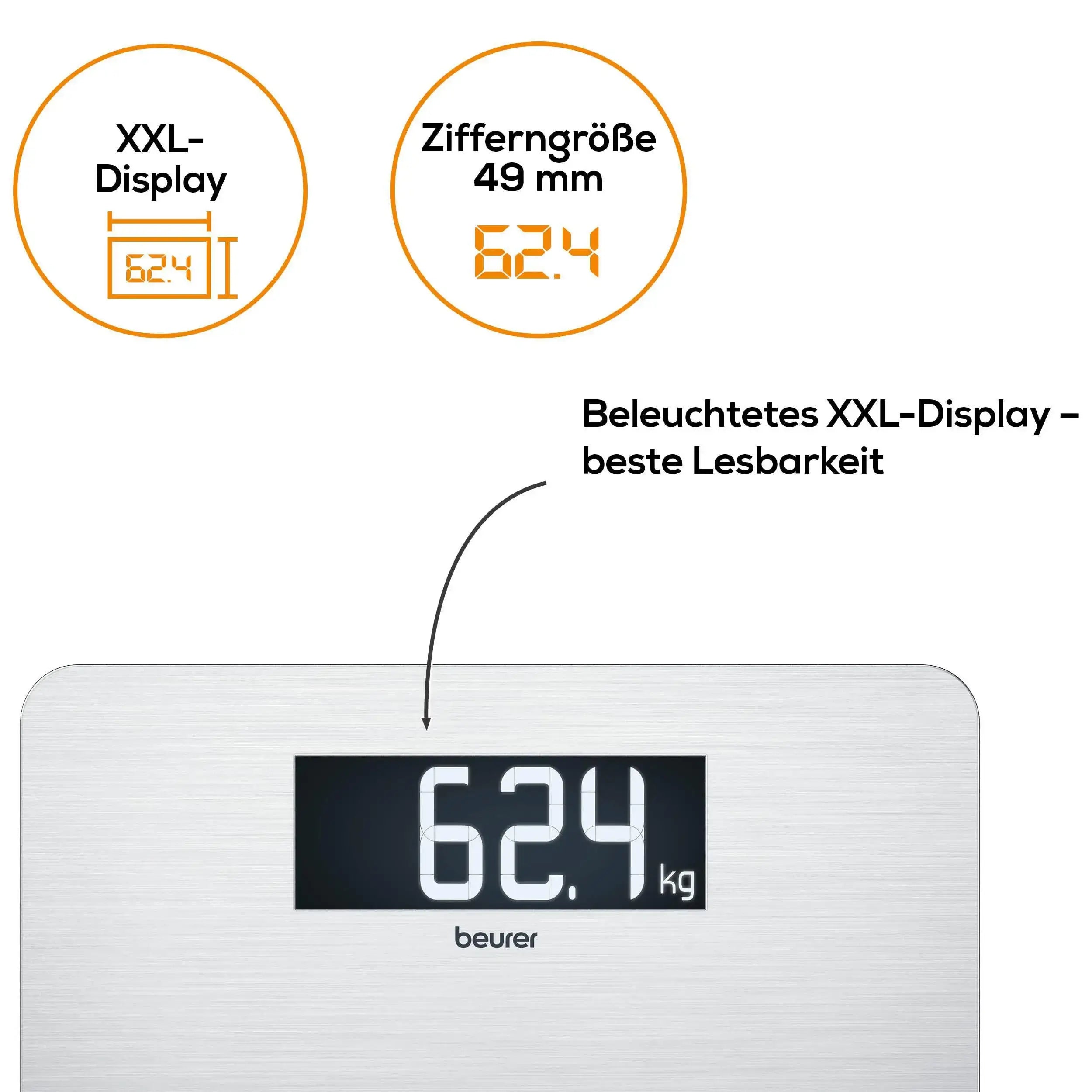 Edelstahlwaage Beurer GS 405 mit XXL-Display und 49mm Ziffern