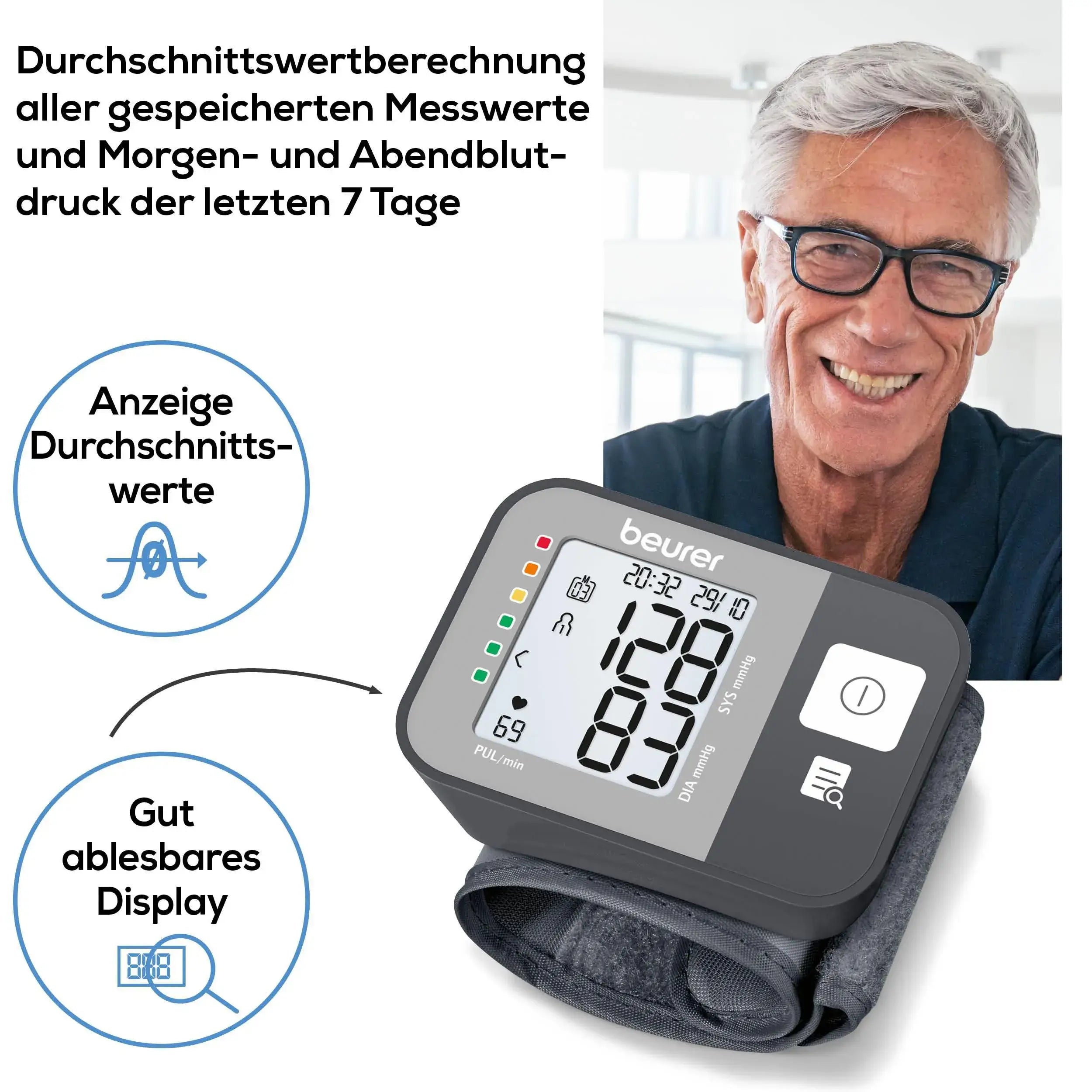 Handblutdruckmessgerät Beurer BC 27 mit Durchschnittswerten