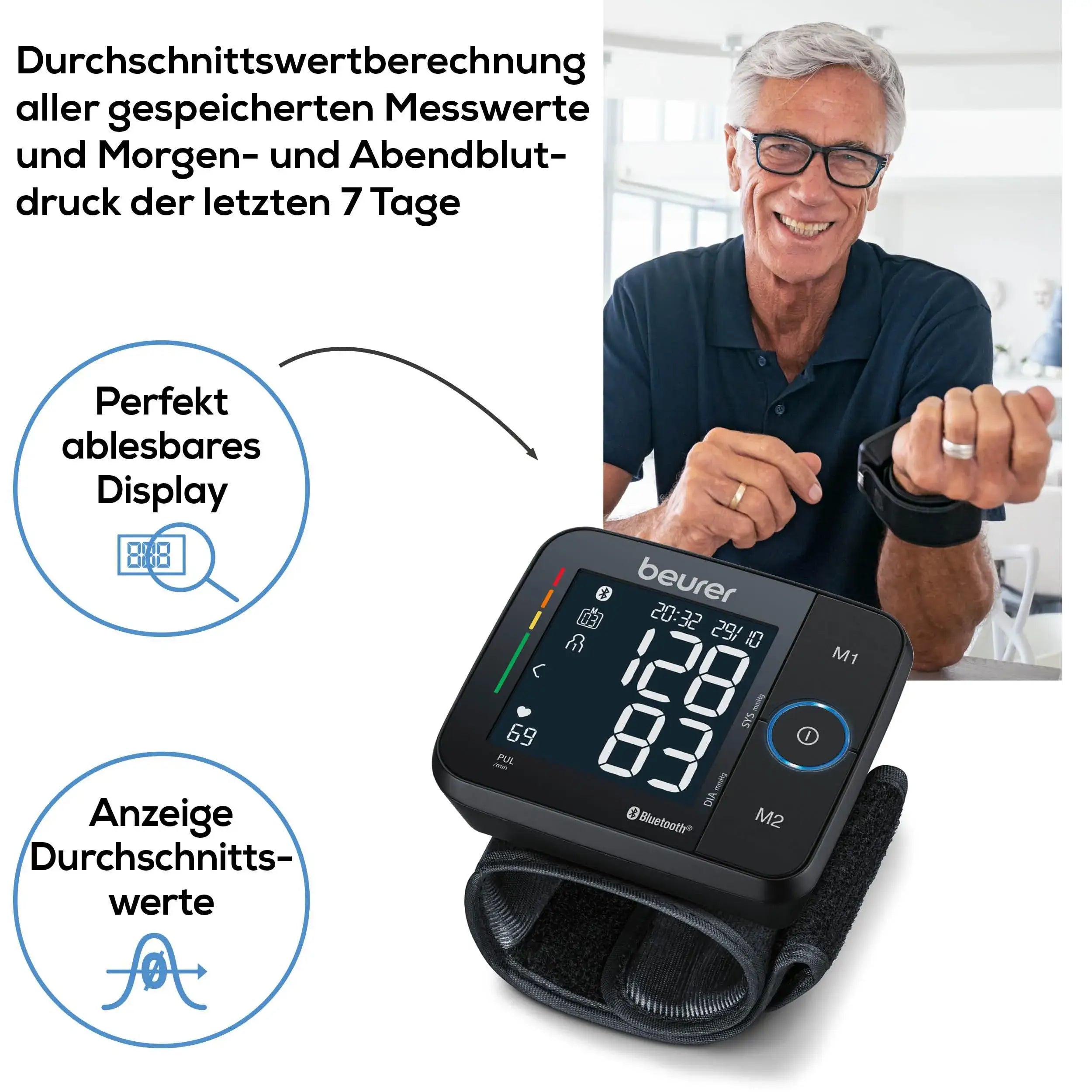 Handgelenk-Blutdruckgerät Beurer BC 54 mit Durchschnittswerten