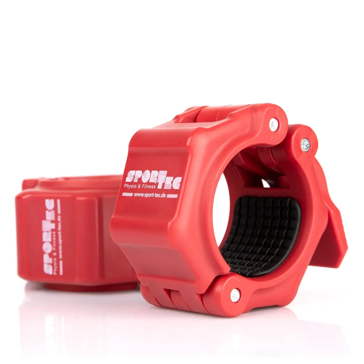 Zwei Clip-Hantelverschlüsse Sport-Tec 50mm in rot von der Seite