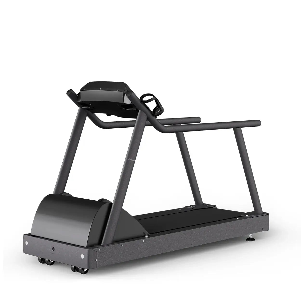 Laufband Alpin Basic Med mit Display und Haltegeländer in seitlicher Frontansicht