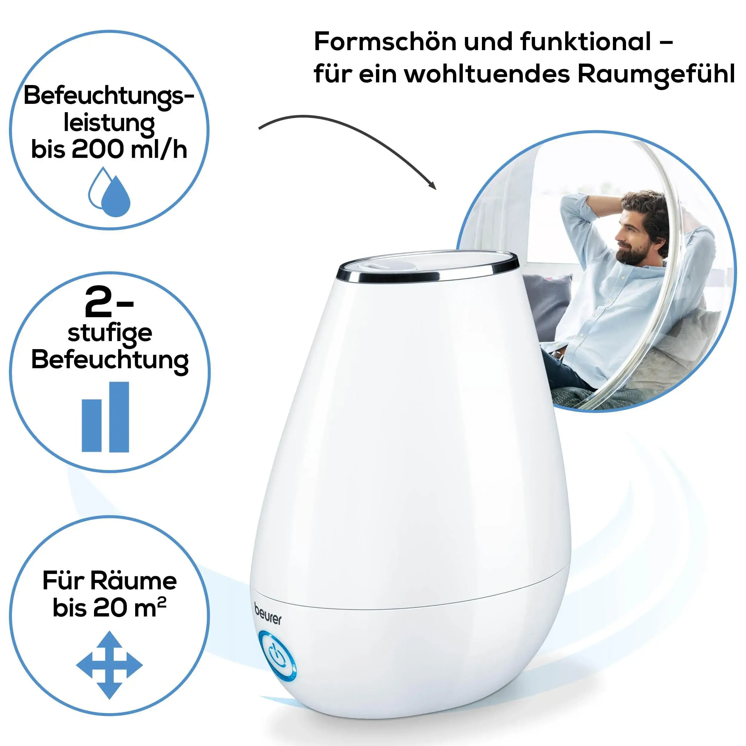 Ultraschallbefeuchter Beurer LB 37 mit 2-stufiger Befeuchtung für Räume bis 20m²