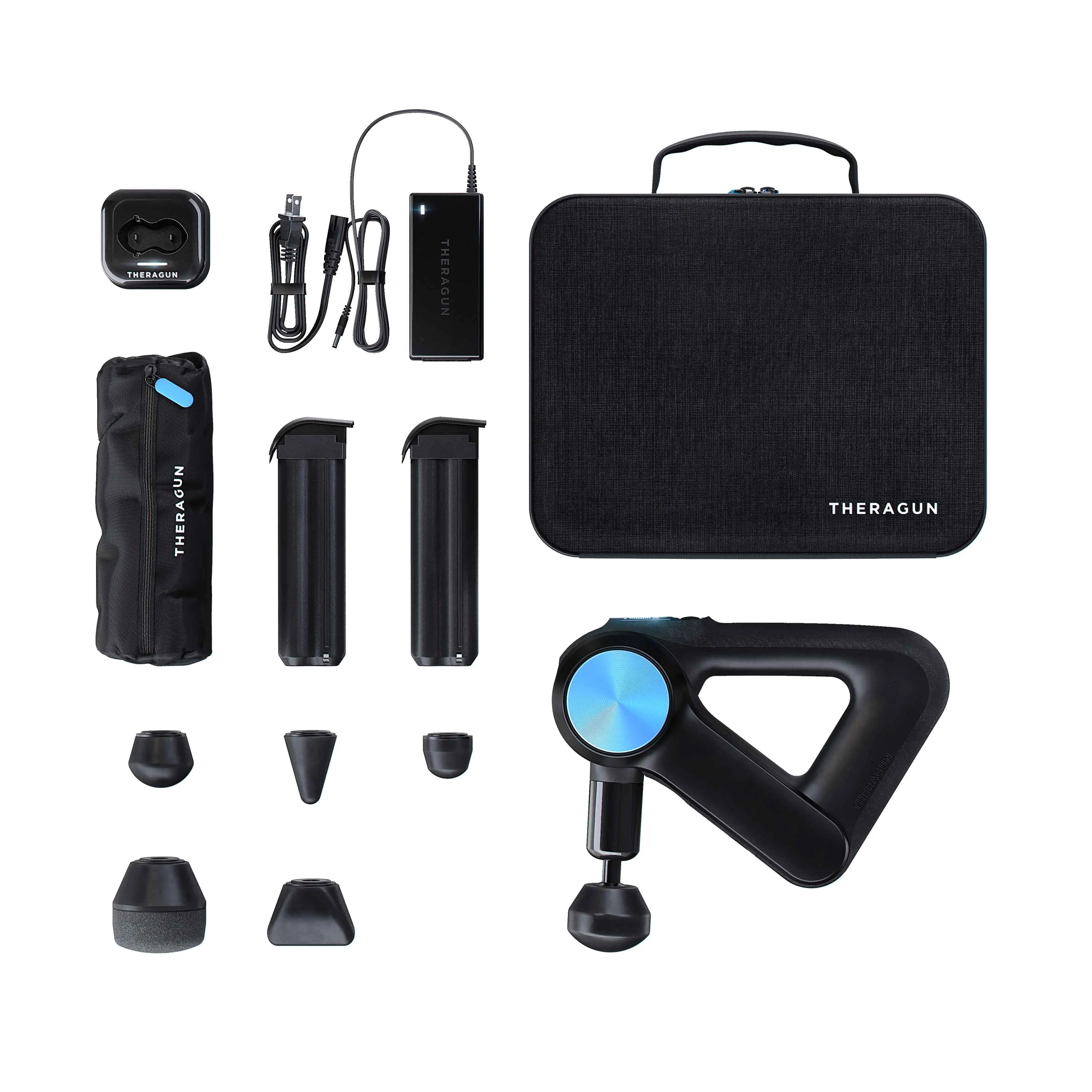 Massagegerät Theragun Pro mit Aufsätzen, Zubehör und Tragetasche