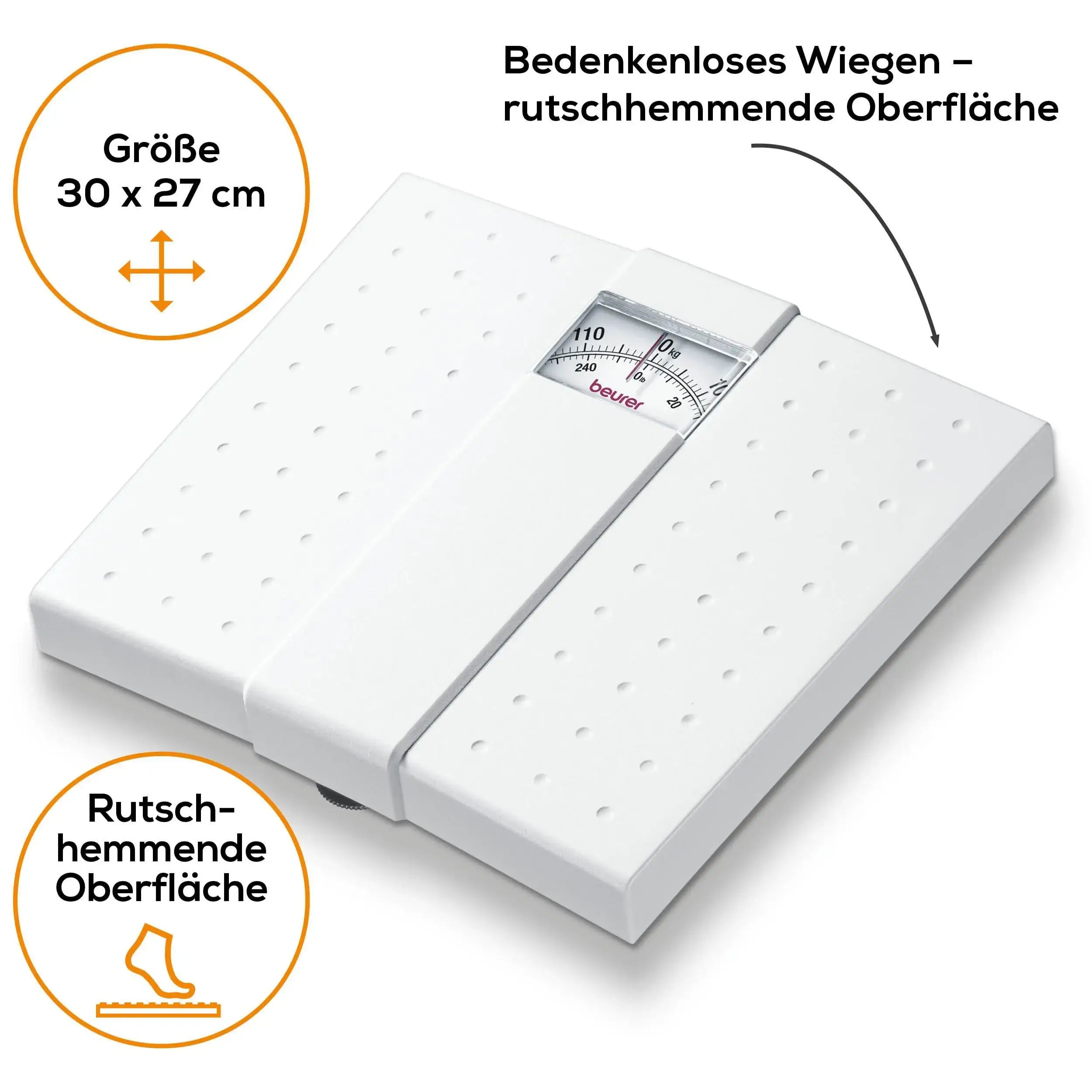 Mechanische Personenwaage Beurer MS 01 mit rutschfester Oberfläche im Maß 30x27 cm