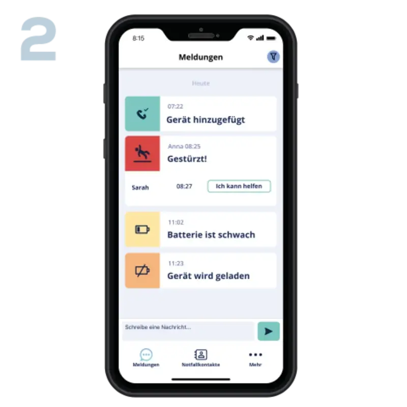 Notfallkontakte auf App des Notfallarmbands Beurer EC 70 SafePlus