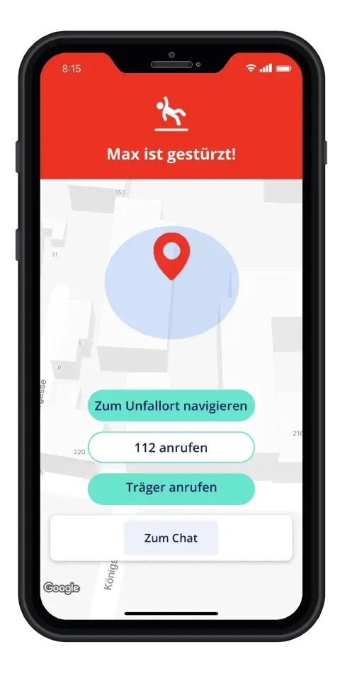 App auf dem Handy des Notfallkontaktes