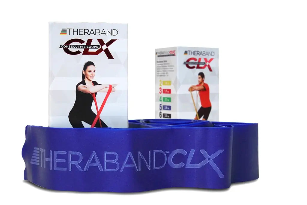 Powerband Thera-Band CLX in Blau vor Verpackung