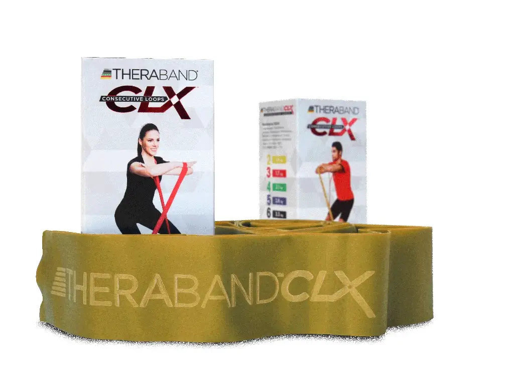 Powerband Thera-Band CLX in Gelb vor Verpackung