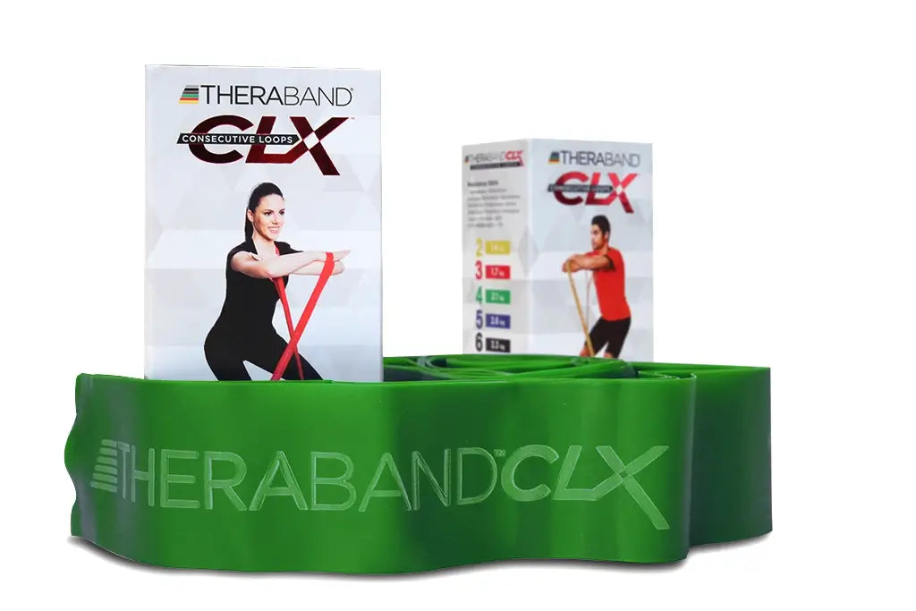 Powerband Thera-Band CLX in Grün vor Verpackung