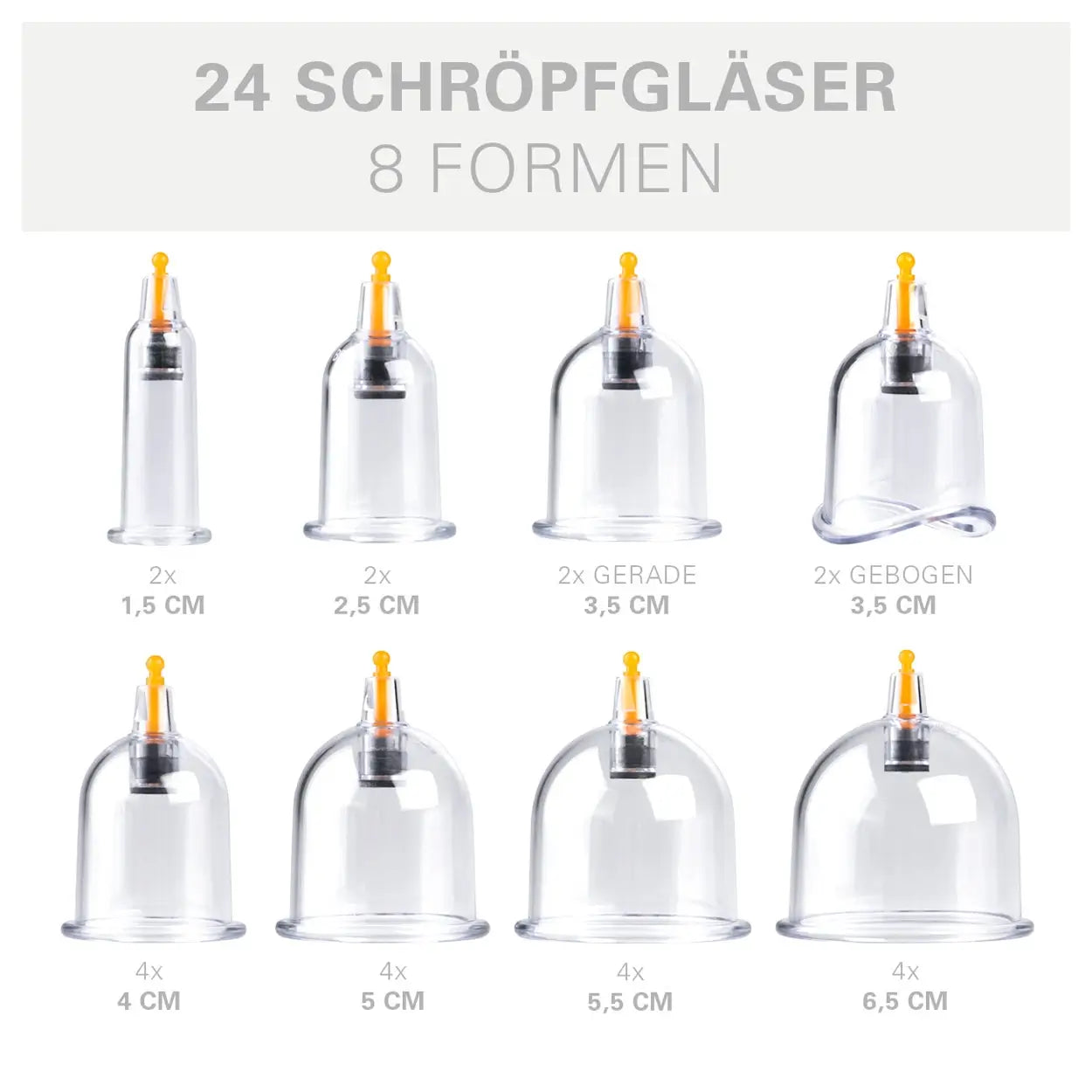 Schröpfköpfe Sport-Tec Set mit 24 Gläsern in 8 Formen