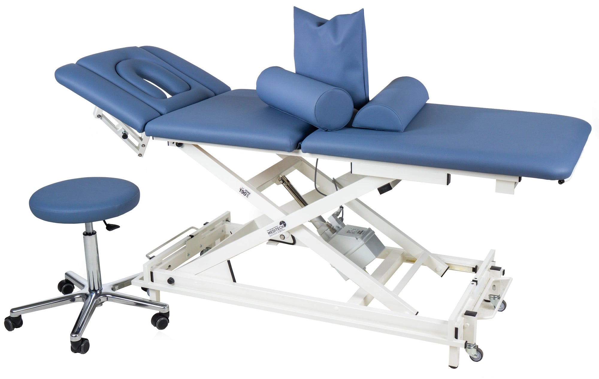 Therapieliege VARIO ACTIV PRO mit Hocker und drei Lagerungskissen in stone blue