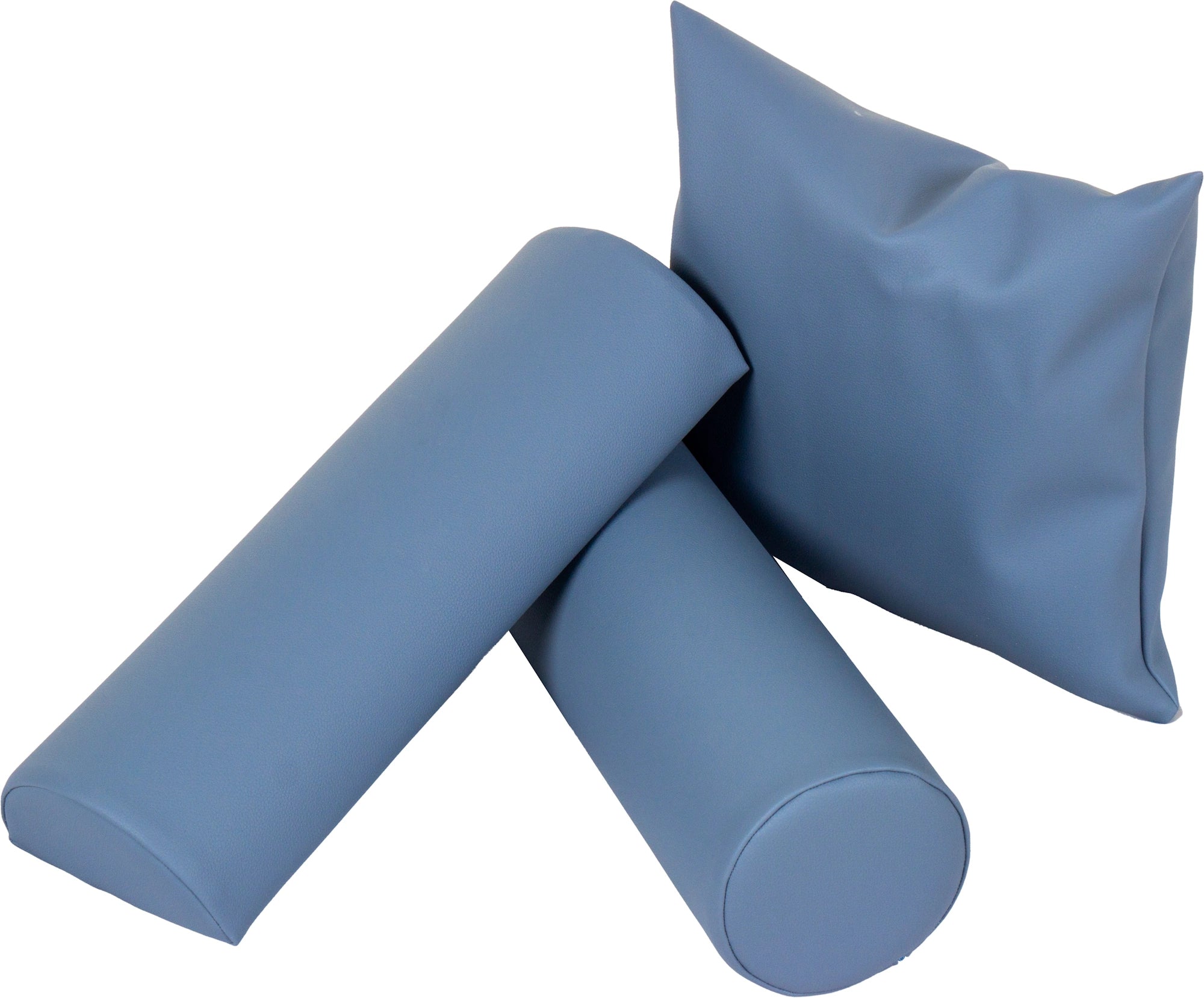 Drei verschiedene Lagerungskissen in blau