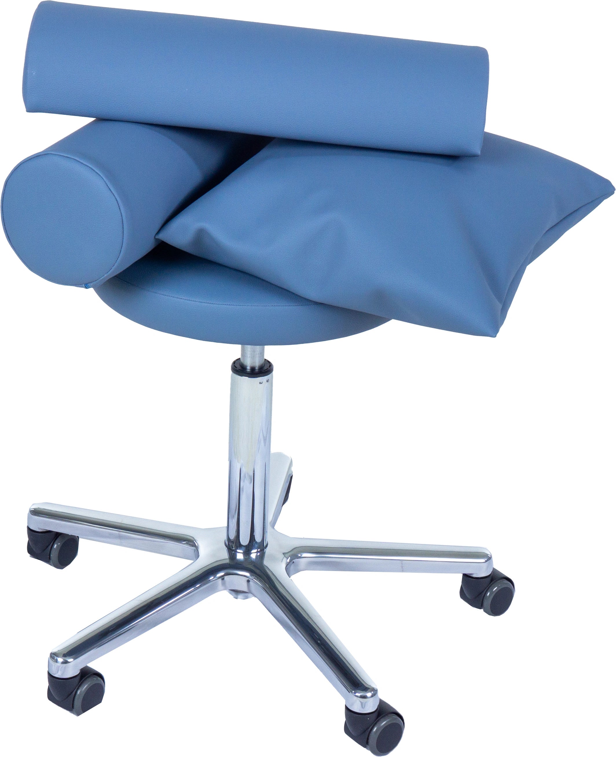 Drehrollhocker mit drei Lagerungskissen in blau