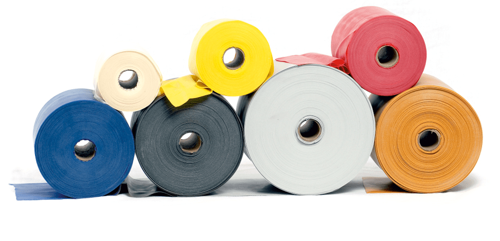 6 Rollen Theraband 45m Original in verschiedenen Farben gestapelt