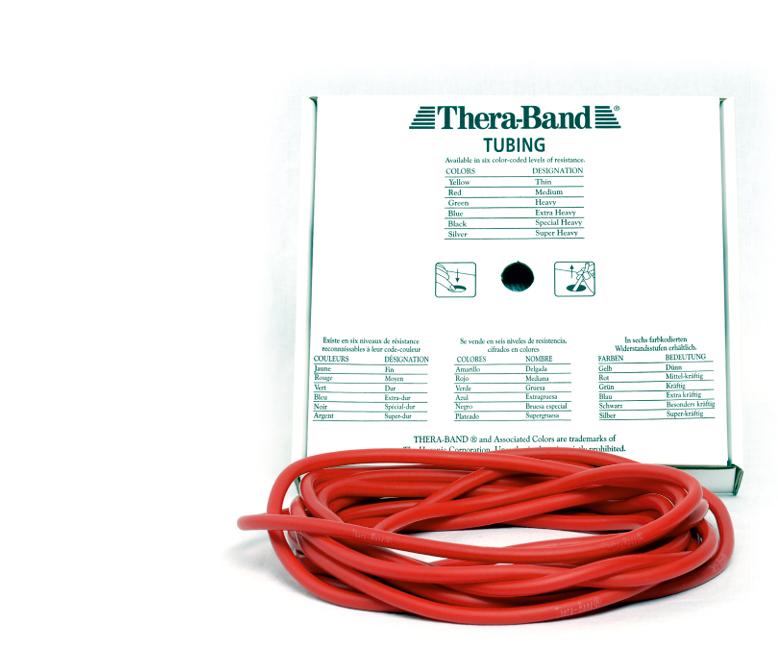 Theraband Tubing Länge 7,5 m in Rot vor Verpackung