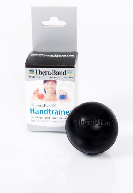 Theraband Ball in schwarz neben Verpackung