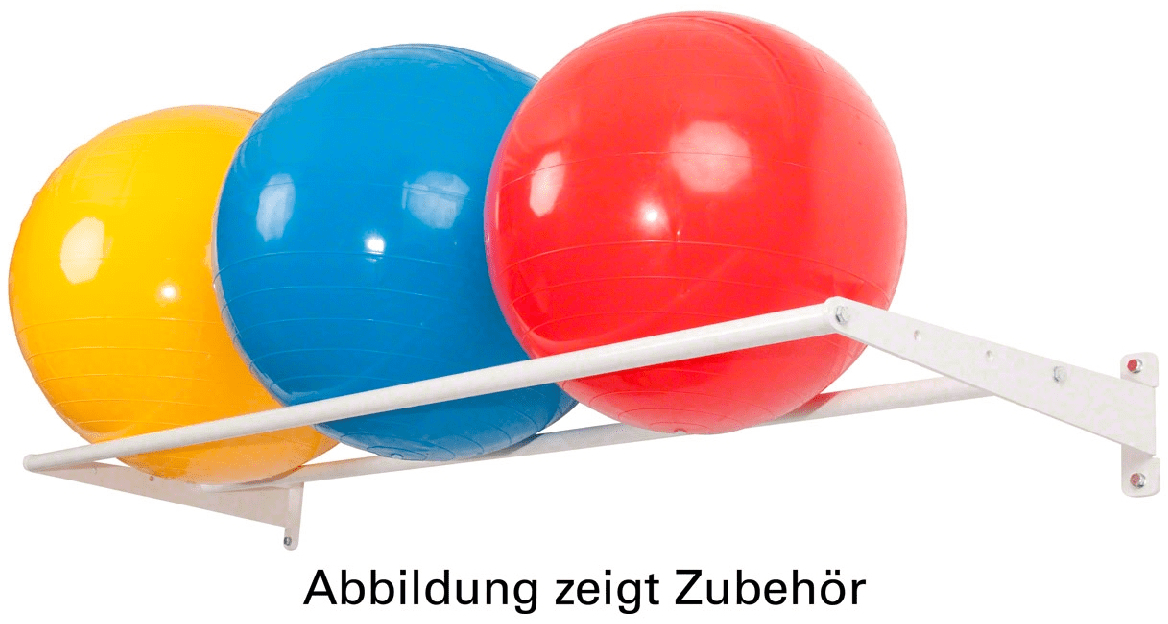 Drei Bälle in rot, blau und gelb auf Ballhalterung