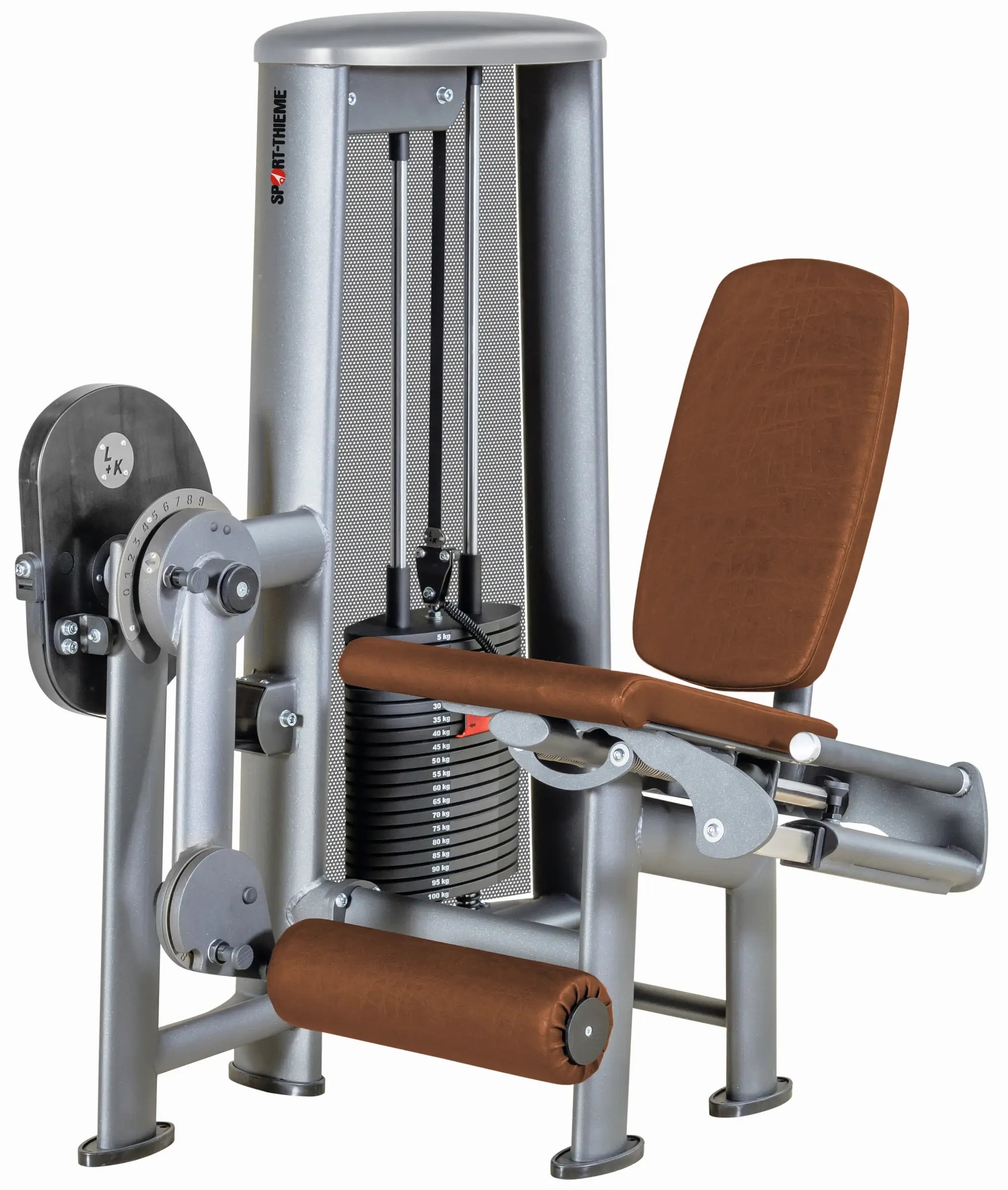 Beinstrecker-Maschine OV mit Steckgewicht in braunem Polster