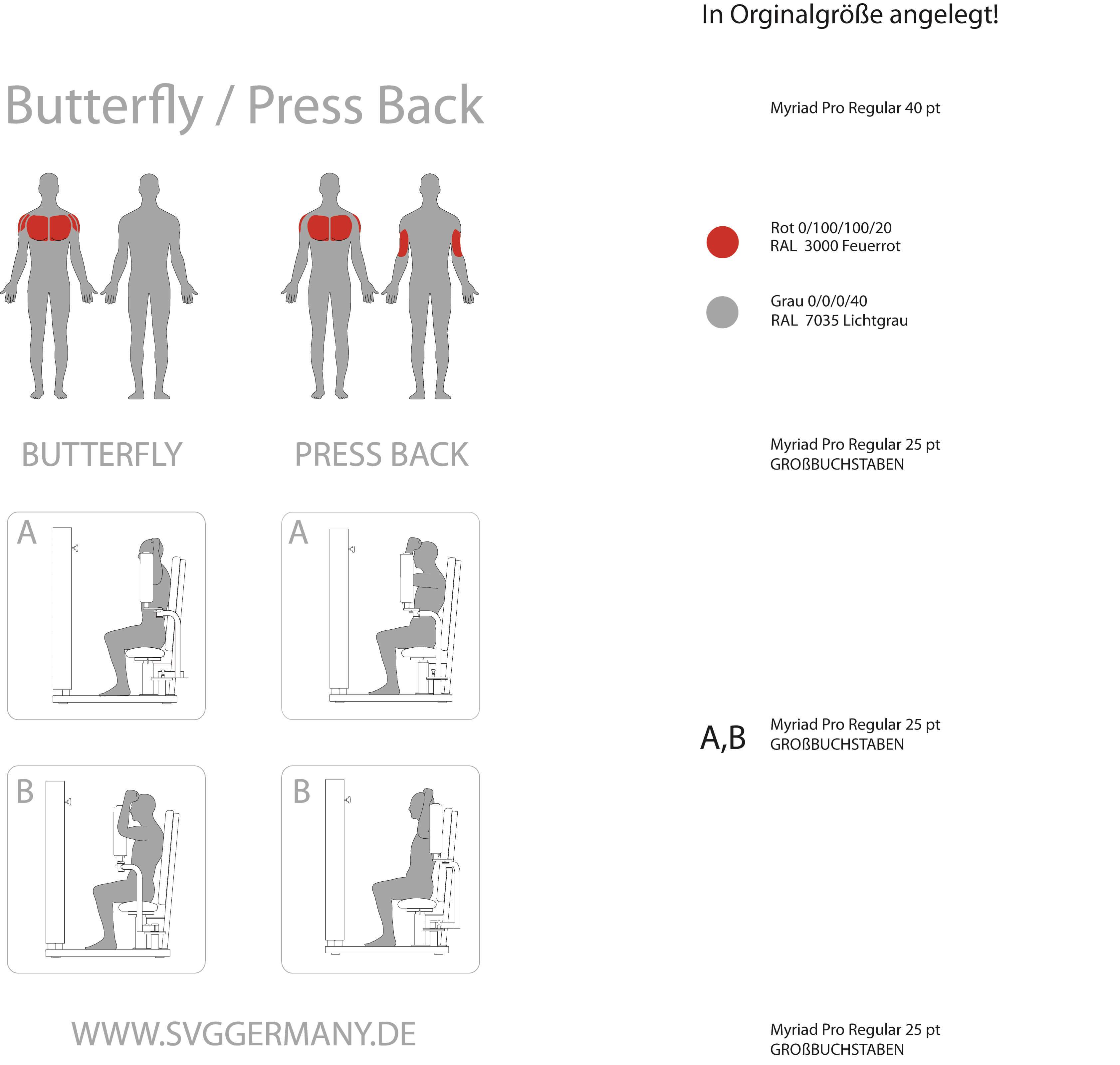 Trainierte Muskelgruppen der Butterfly und Butterfly Reverse sitzend an der Maschine Reha-Line 2.0