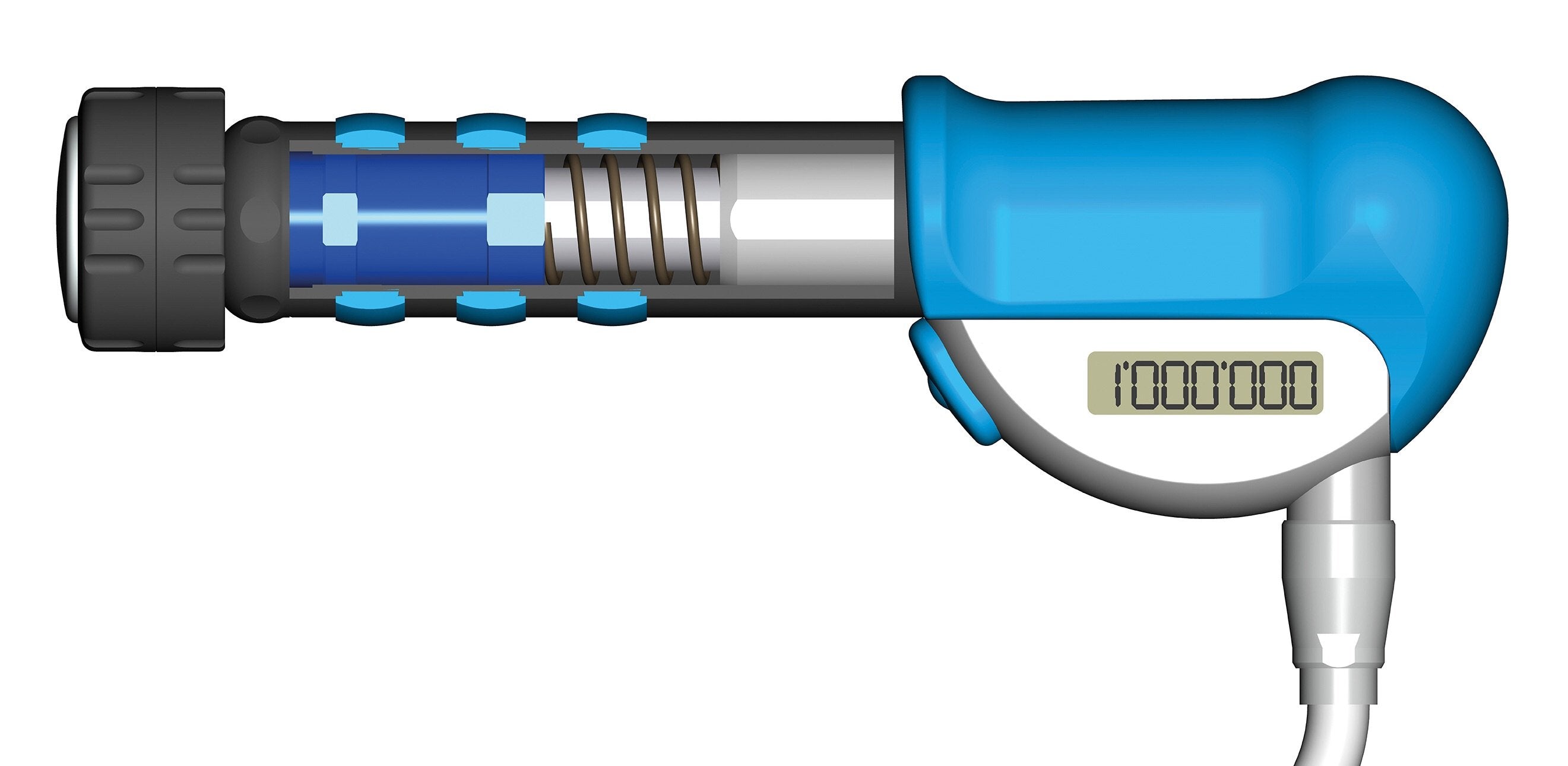 Blaues Handstück des radialen Stoßwellengerät SWISS DOLORCLAST® smart 20hz