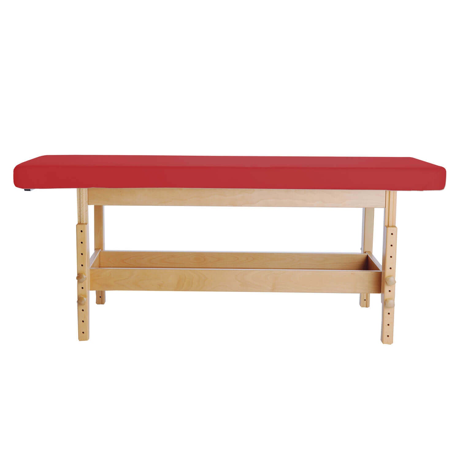 Massagetisch STABILO 1-teilig mit rotem Polster und hellem Holzgestell