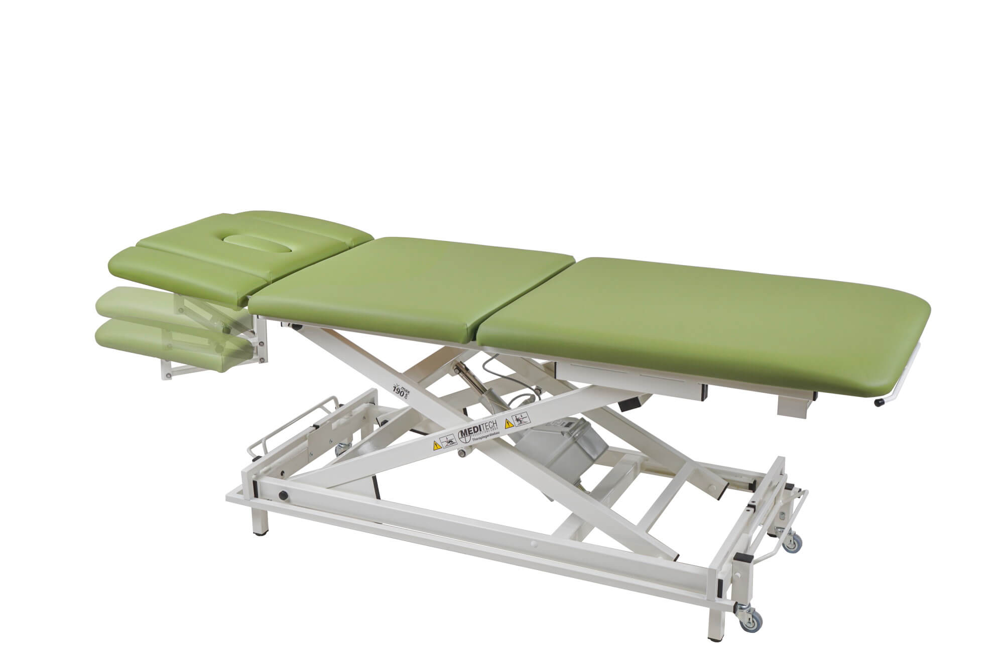 Statische Animation der Absenkung der Außenelemente am Kopfteil einer 3-teiligen Therapieliege Vario Nr. 1