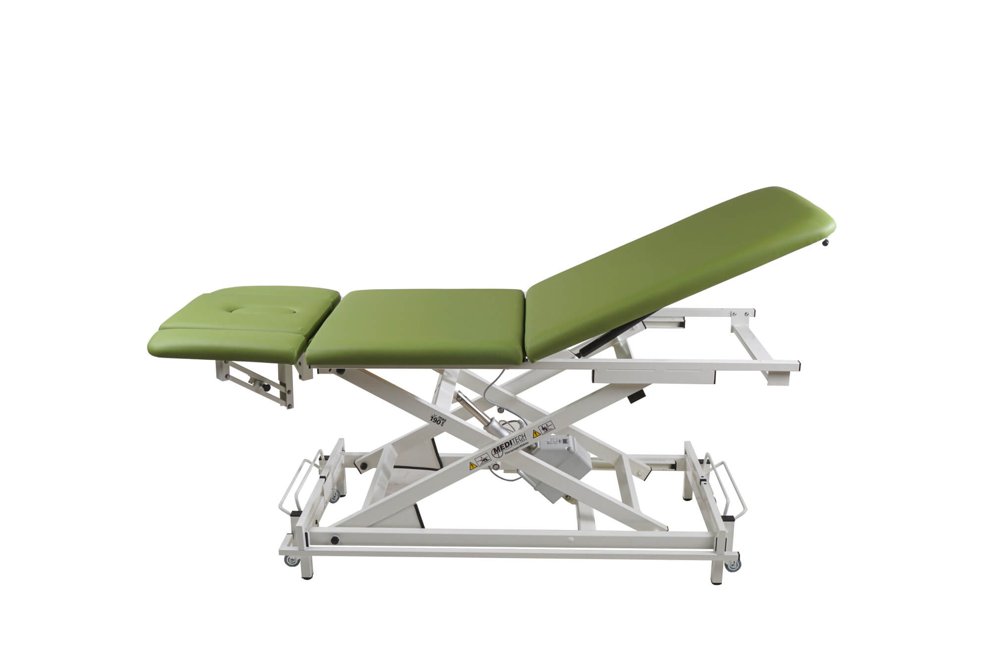 3-teilige elektrische Therapieliege Vario Nr. 1 in Grün mit Positiveinstellung des Fußteils