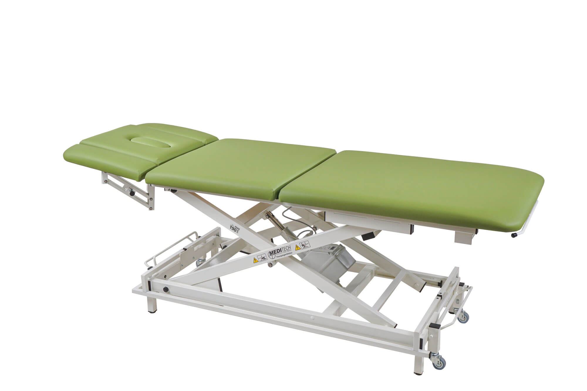 3-teilige elektrische Therapieliege Vario Nr. 1 in Grün mit 3-teiligem Kopfteil