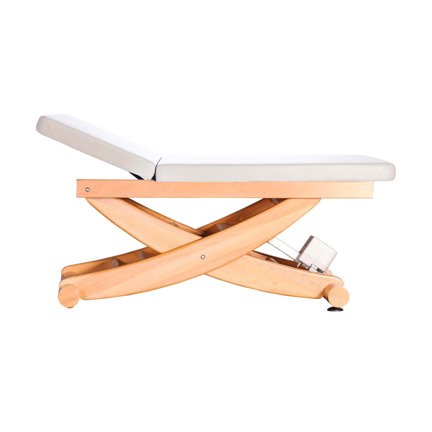 Untersuchungsliege HAVANNA in weißem Polster und hellem Holzgestell mit Kopfteil