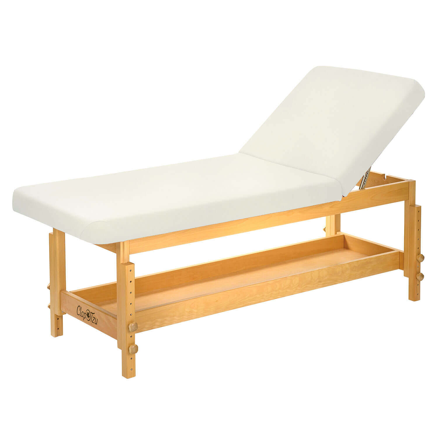 Untersuchungsliege STABILO in weißem Polster und hellem Holzgestell mit Kopfteil