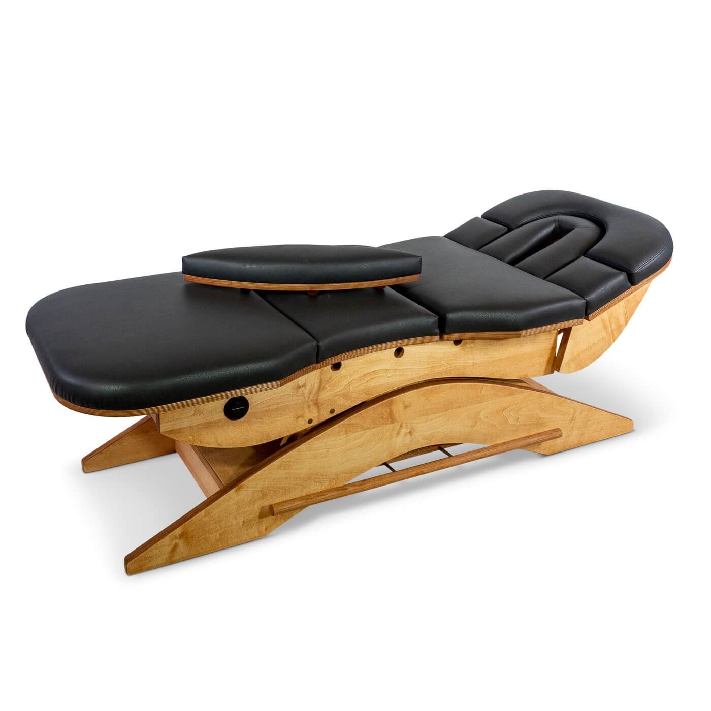 Massageliege relax sensation Modell Pro mit Kopfteil in Positivstellung und abmontiertem Seitenteil
