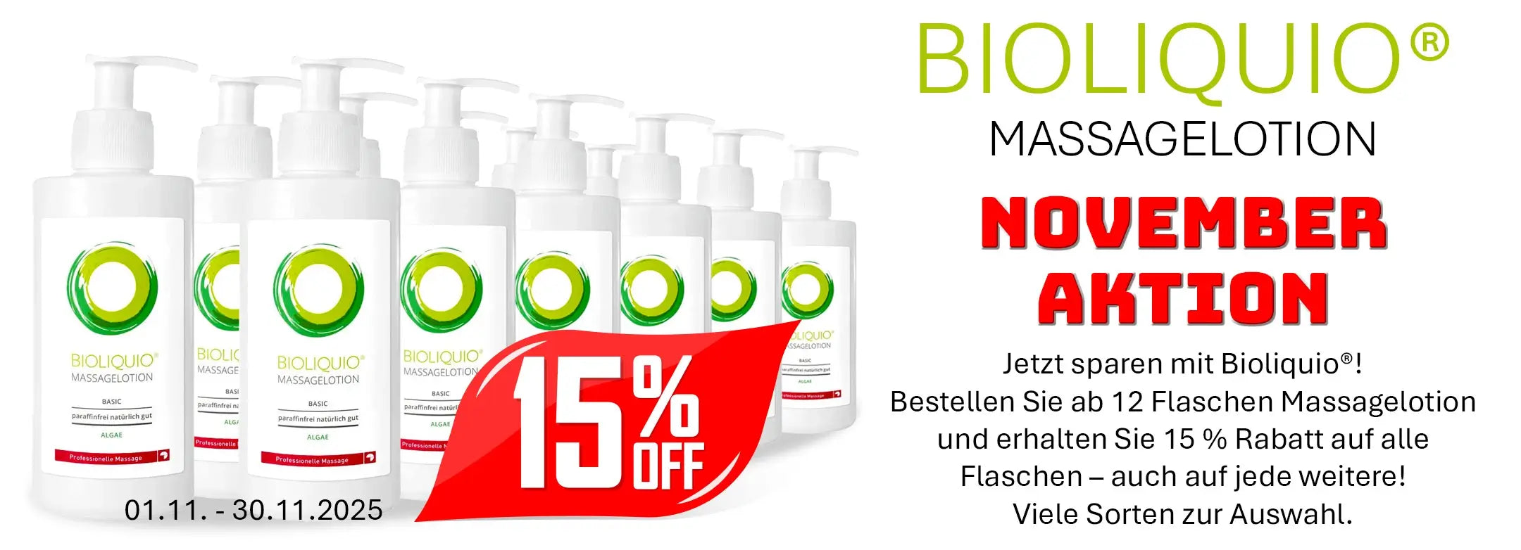 Desktop Banner über Aktion mit Massagelotion Bioliquio