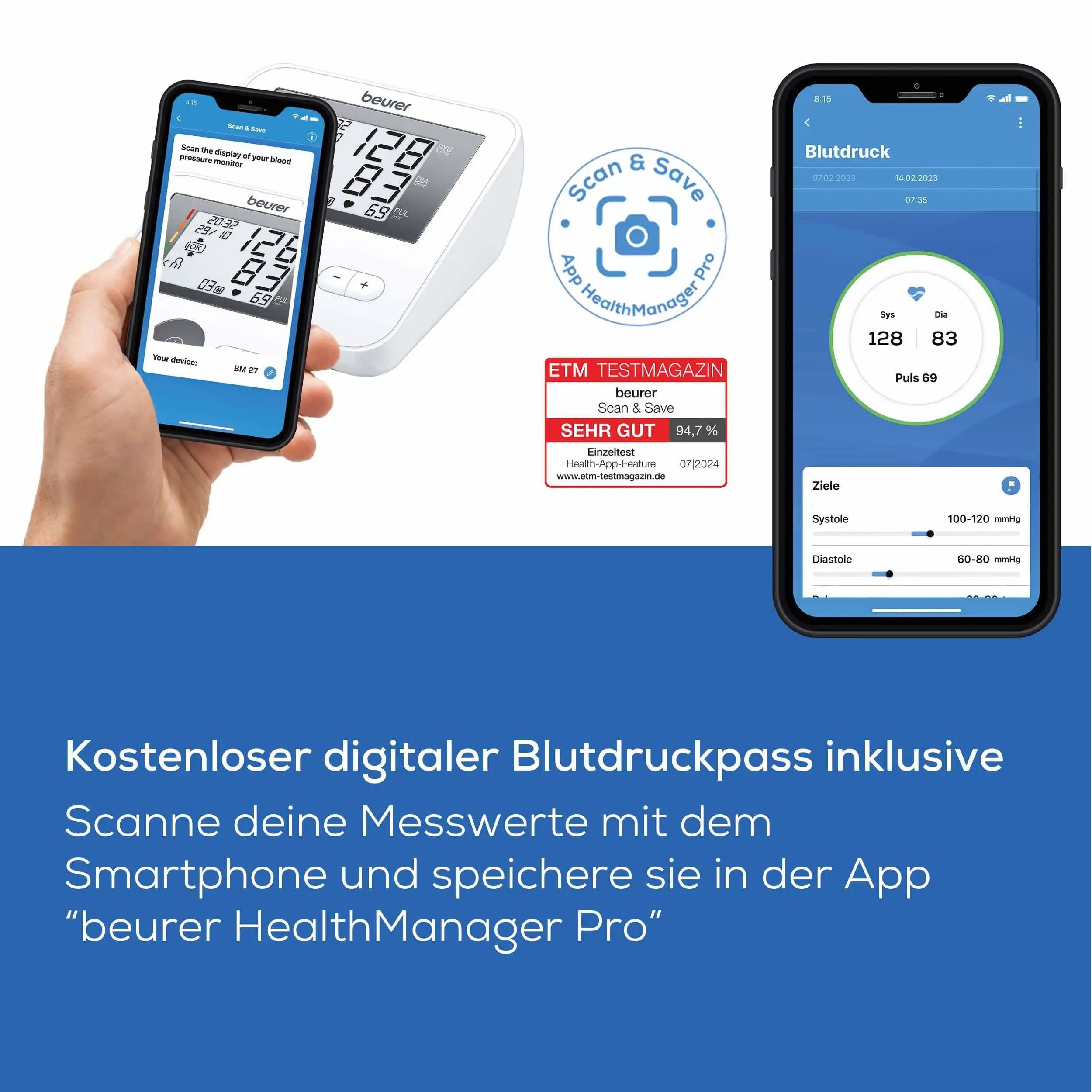 Oberarm-Blutdruckmessgerät Beurer BM 27 mit digitalem Blutdruckpass