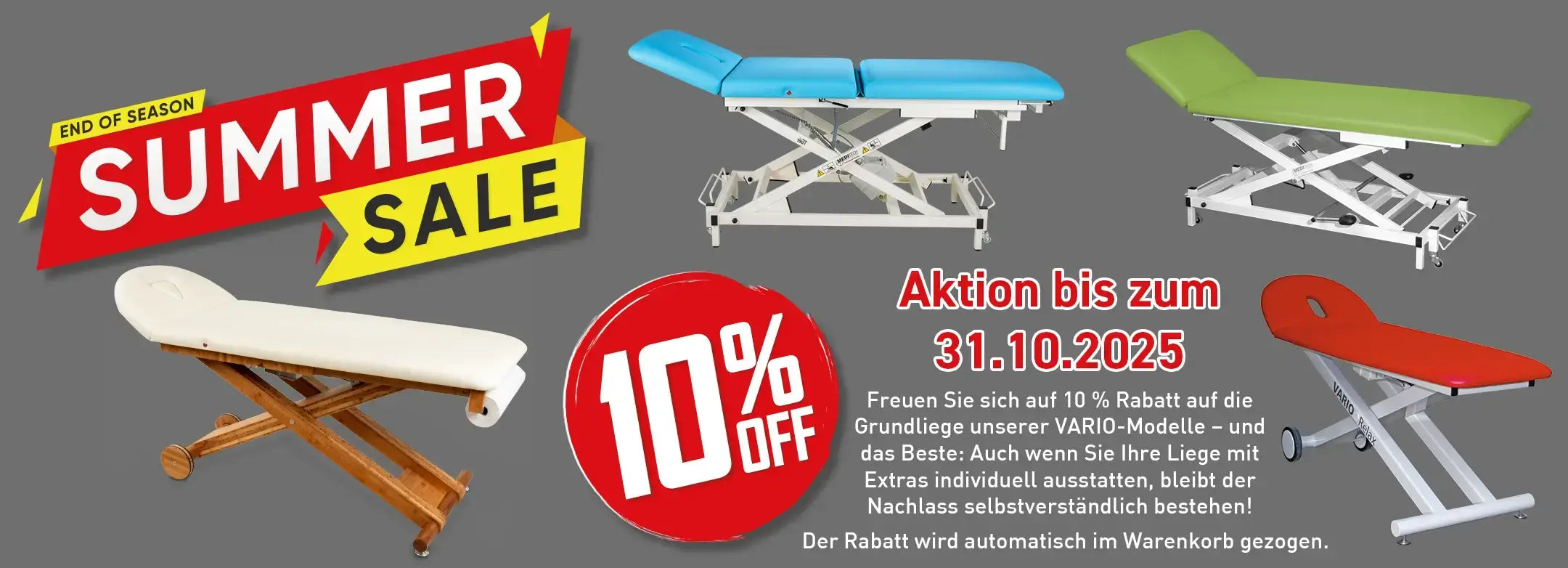 Desktopbanner für End of Summer 10%-Rabattaktion mit Vario-Liegen