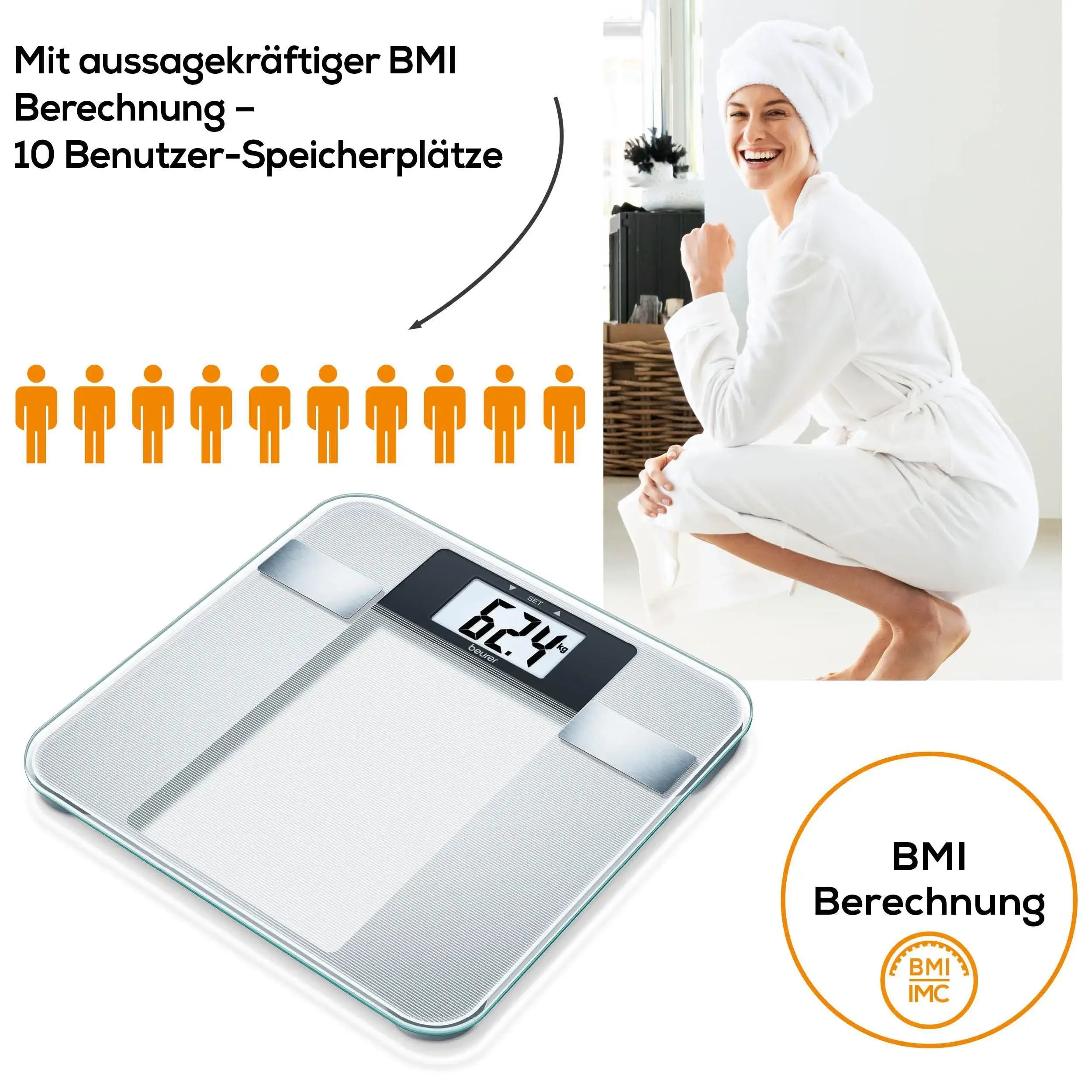 Körperfettanteil-Waage Beurer BG 13 mit 10 Benutzer-Speicherplätzen