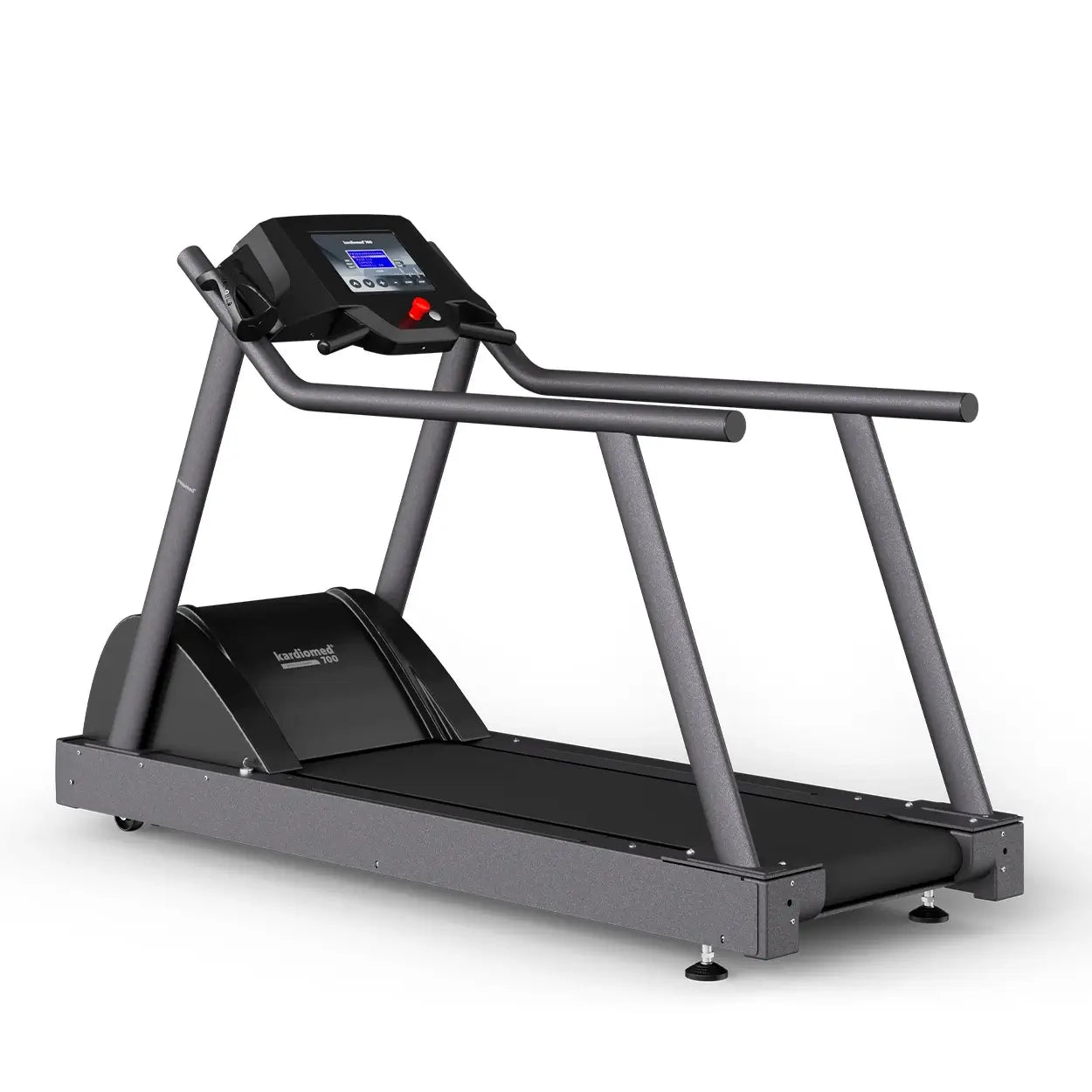 Laufband Alpin Basic Med in Seitenansicht mit Display und Haltegeländer