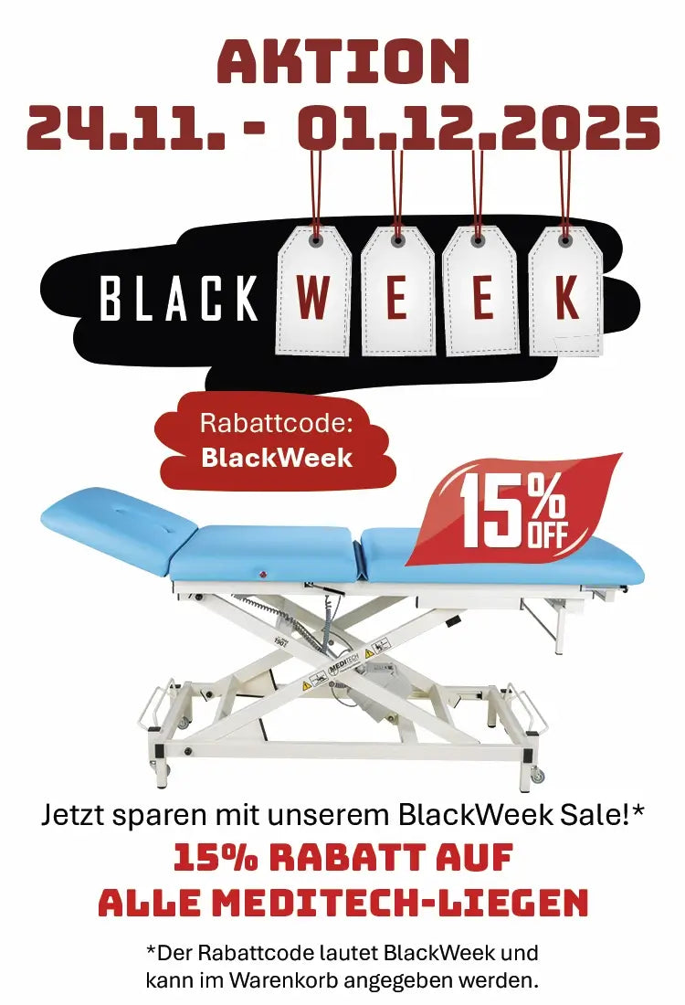 Banner zur BlackWeek Aktion mit 15% Rabatt auf Vario Liegen