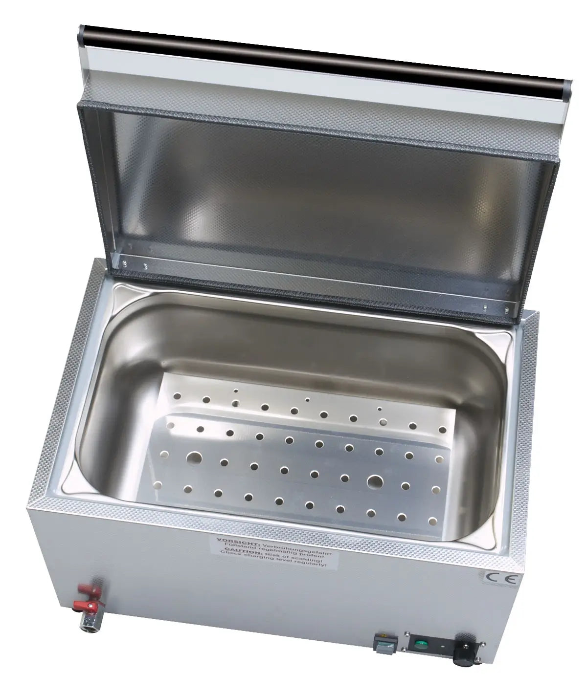 Wasserbad Heuser WB 4-30 mit geöffnetem Deckel
