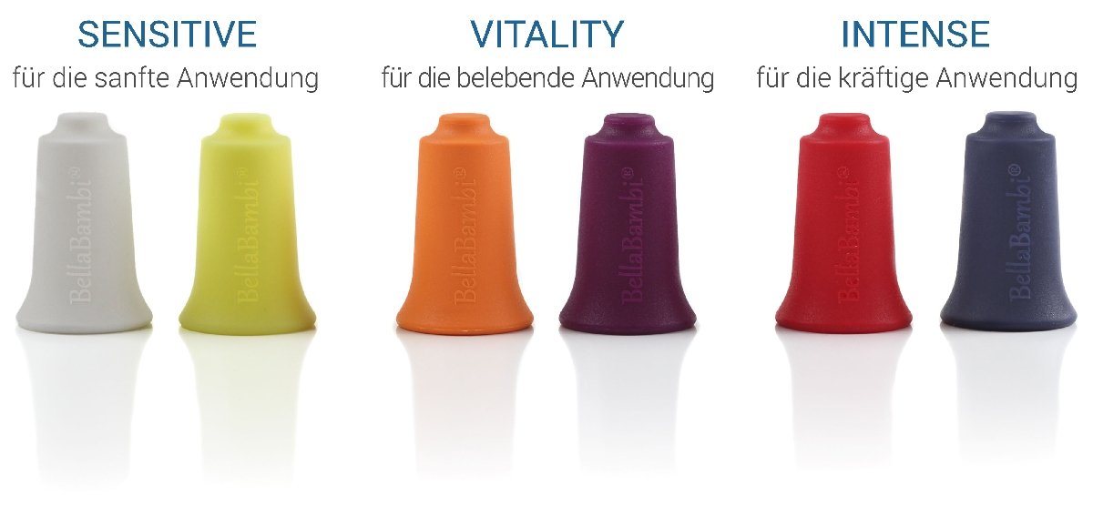 Sechs Saugglocke BellaBambi® mini in unterschiedlichen Farben und Intensitäten
